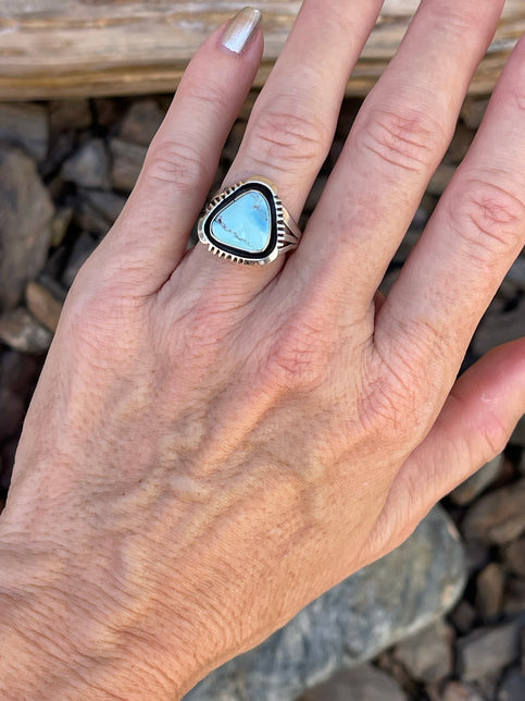 Small Handmade Sterling Silver  Golden Hill Turquoise Ring - Size 6