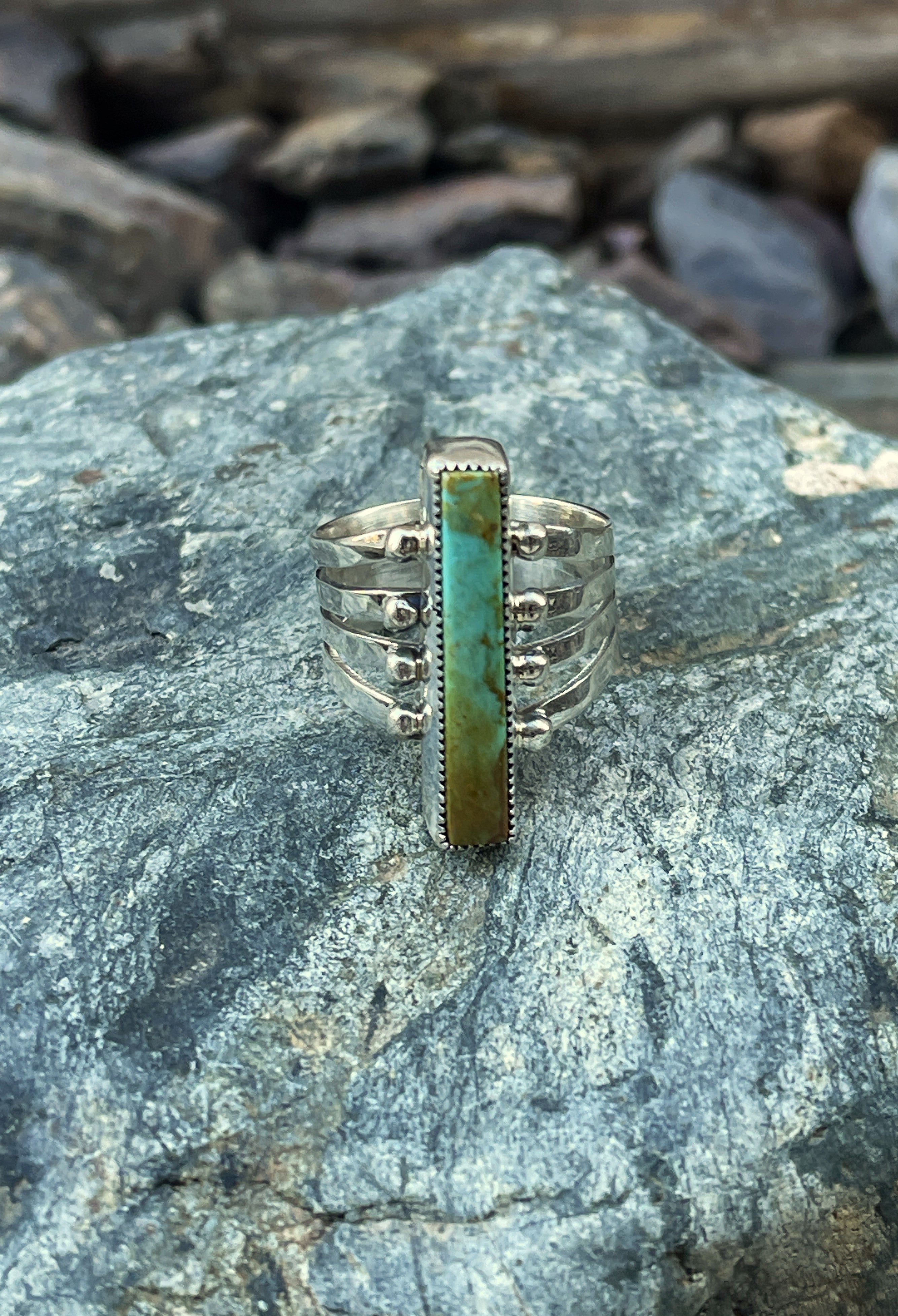 Handmade Sterling Silver Single Rectangle Kingman Turquoise Ring