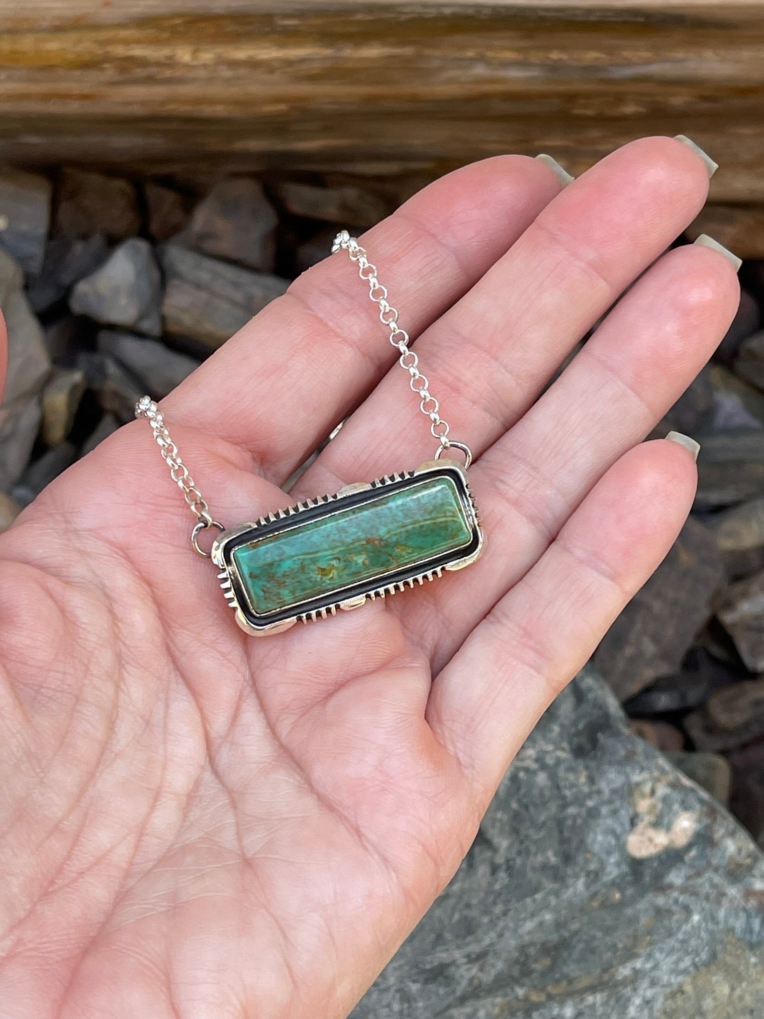 Sunface Signature Hand Crafted Sterling Silver Kingman Turquoise Bar Necklace