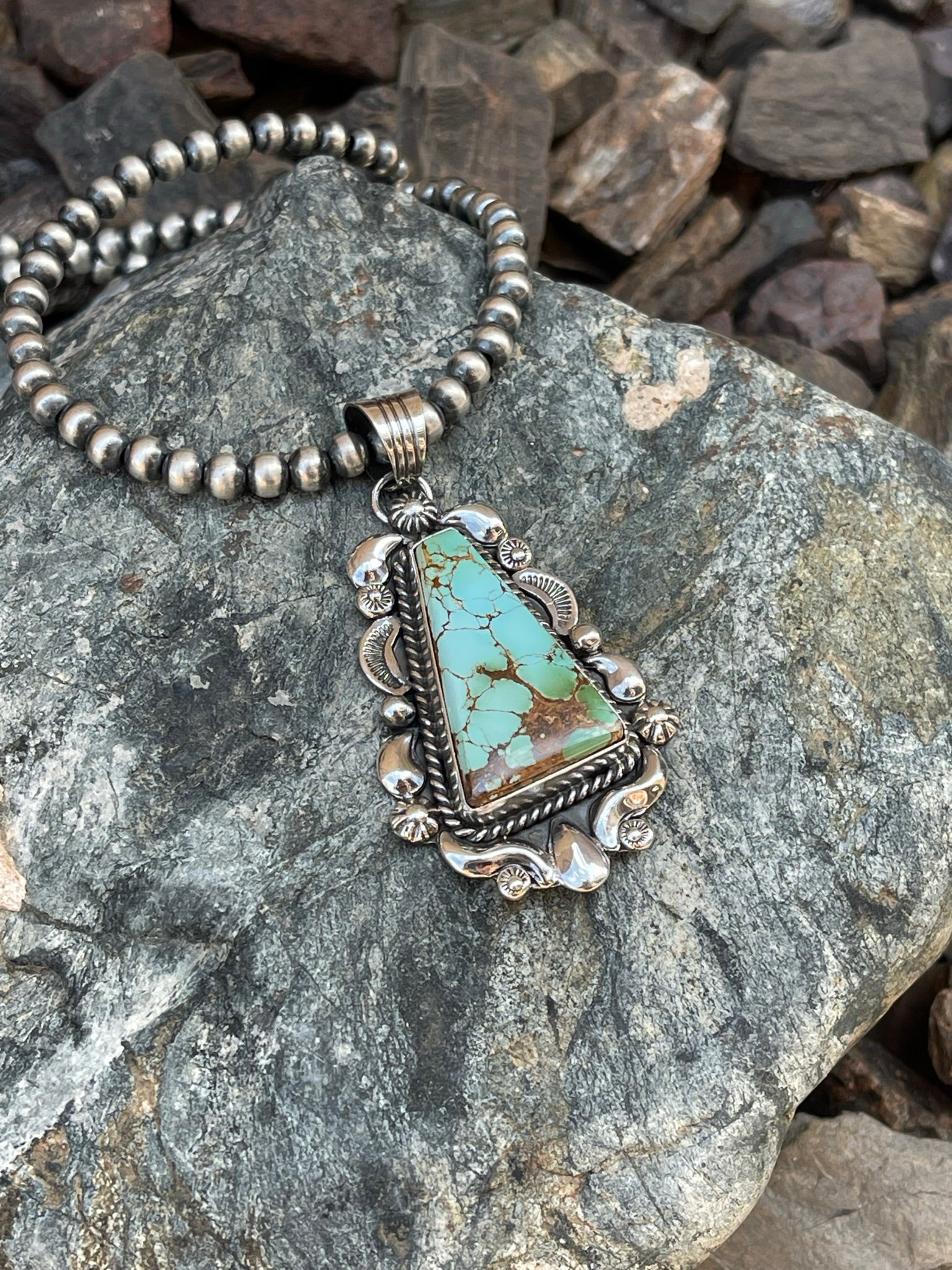 Hand Crafted Solid Sterling Silver Royston Turquoise Pendant