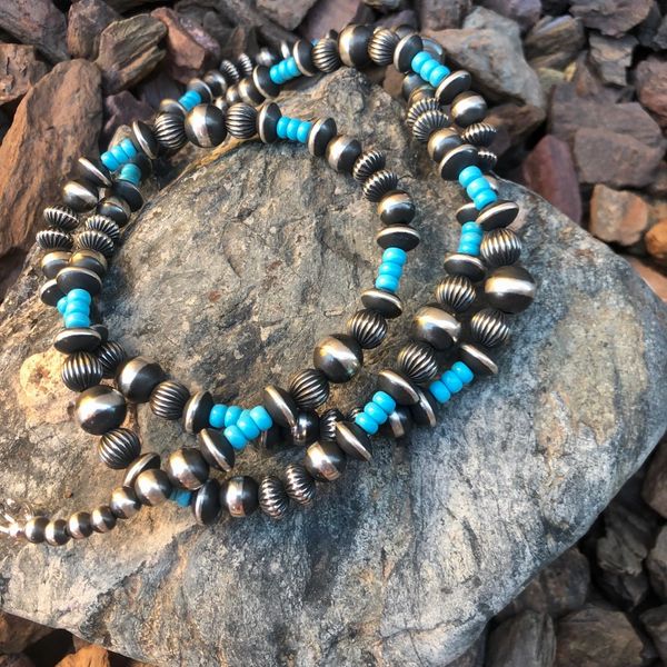 36 Extra Long Navajo Pearl and Turquoise Beaded Necklace (1)