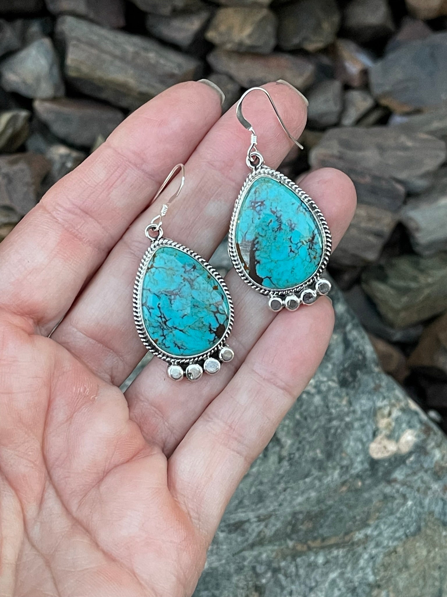 Dangle Turquoise Earrings with Twist and Beaded Detail