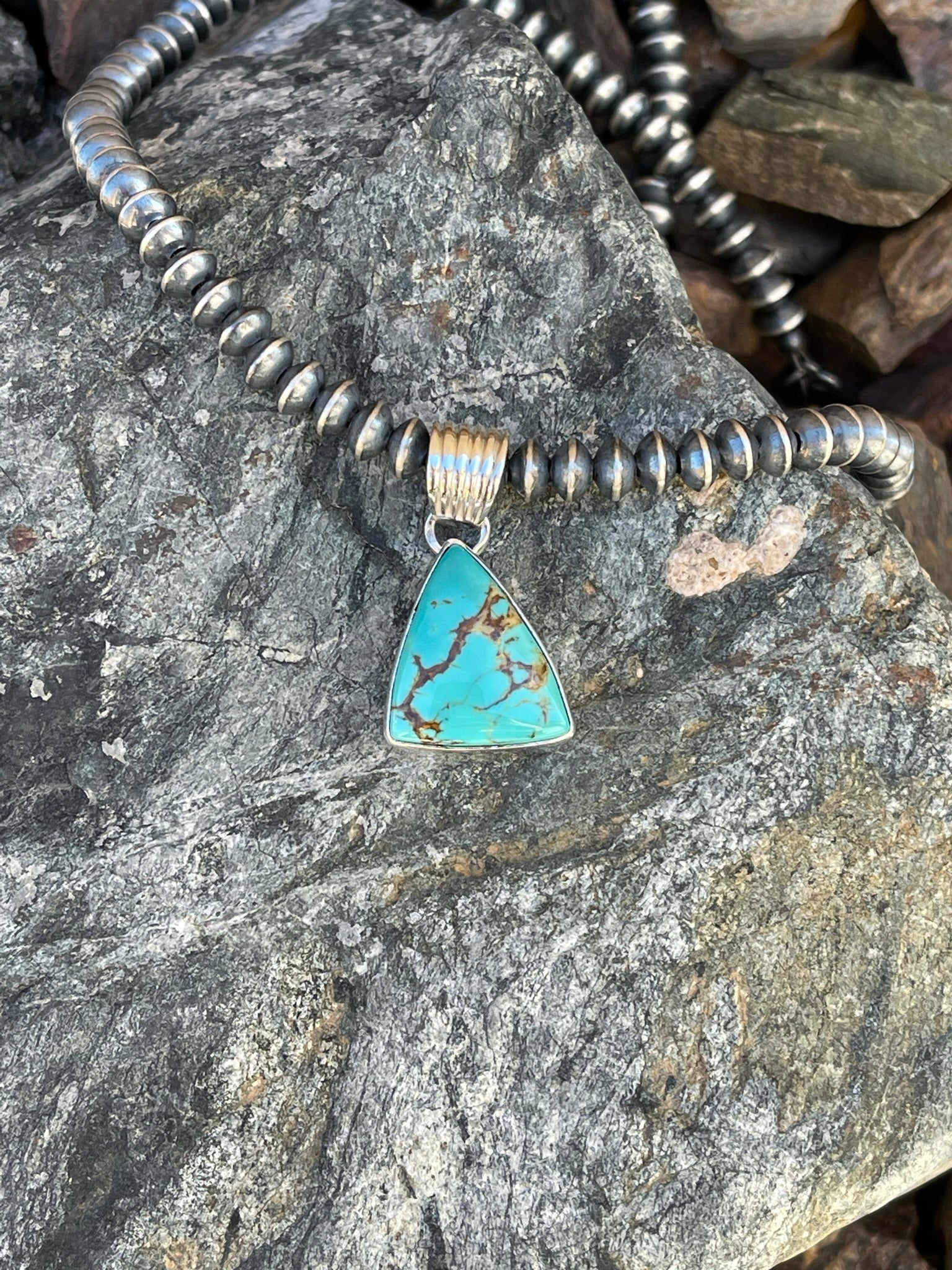 Handmade Sterling Silver Number 8 Turquoise Plain Bezel Pendant