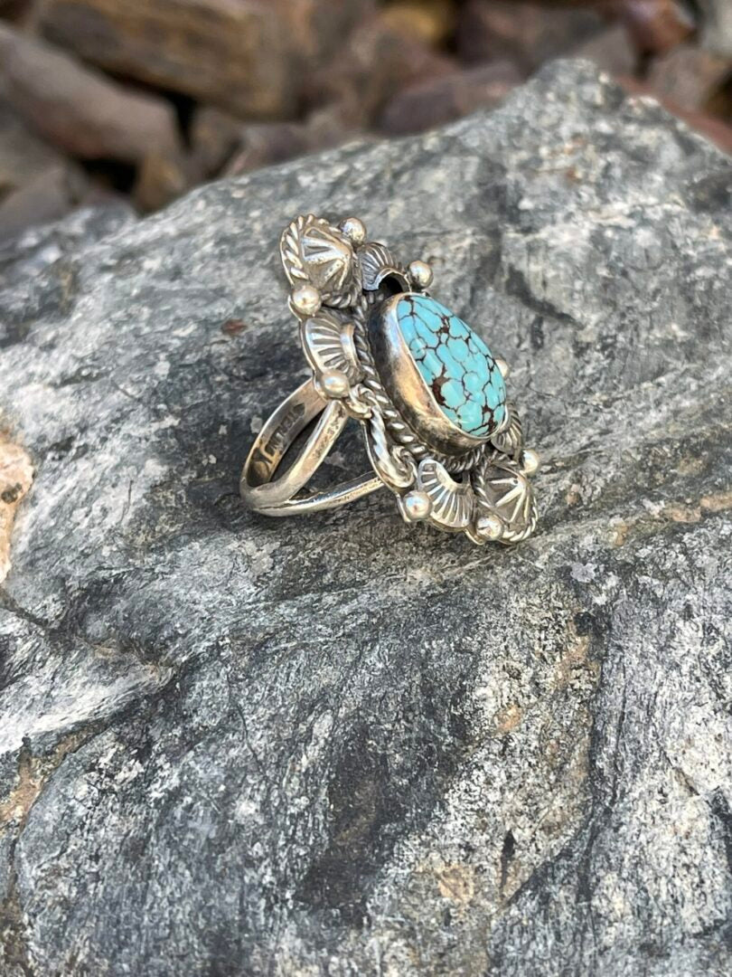Detailed Sterling Silver Turquoise Ring