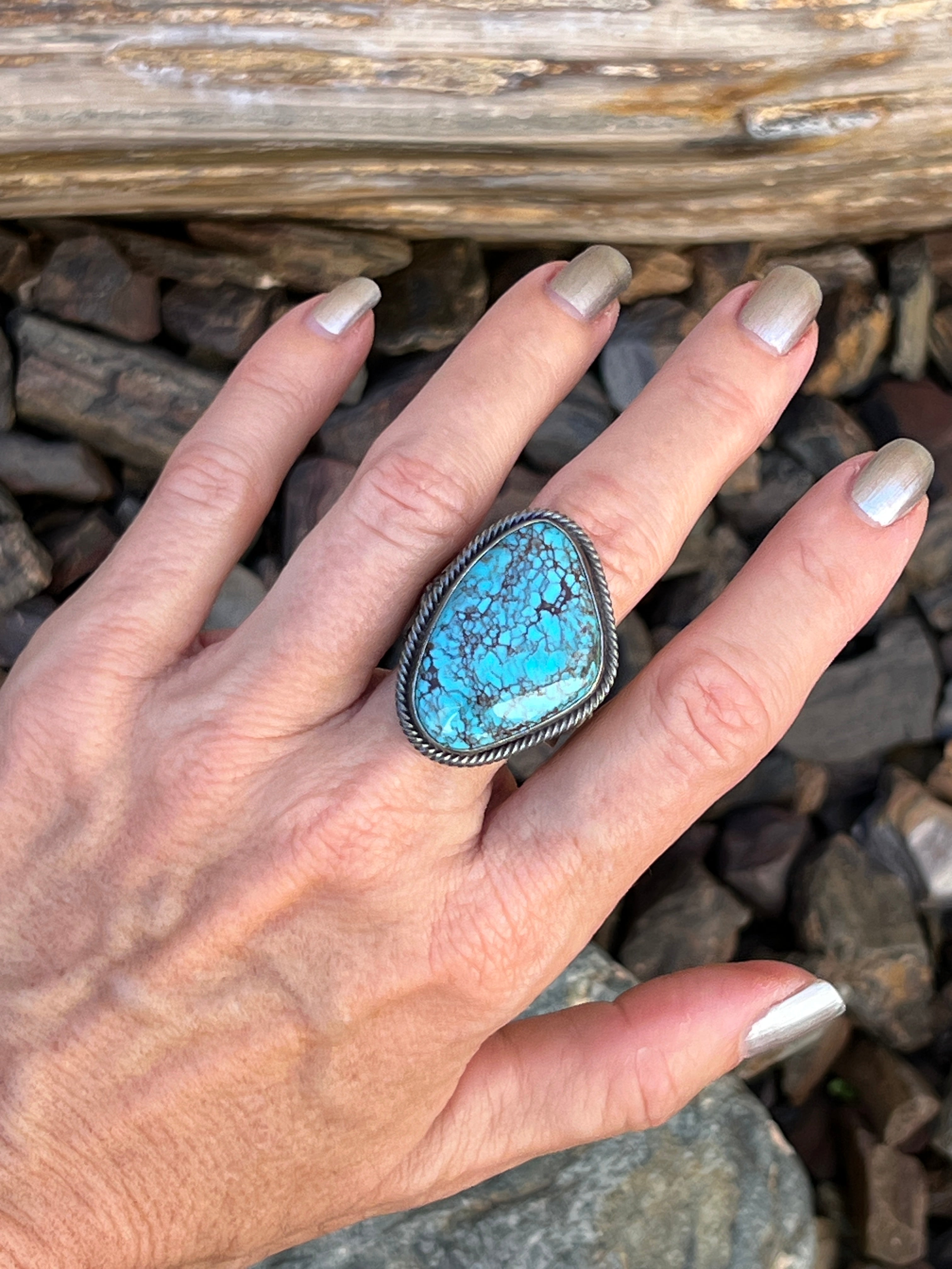 Handmade Sterling Silver Blue Kingman Turquoise Men or Women's Ring - Size 10 1/2