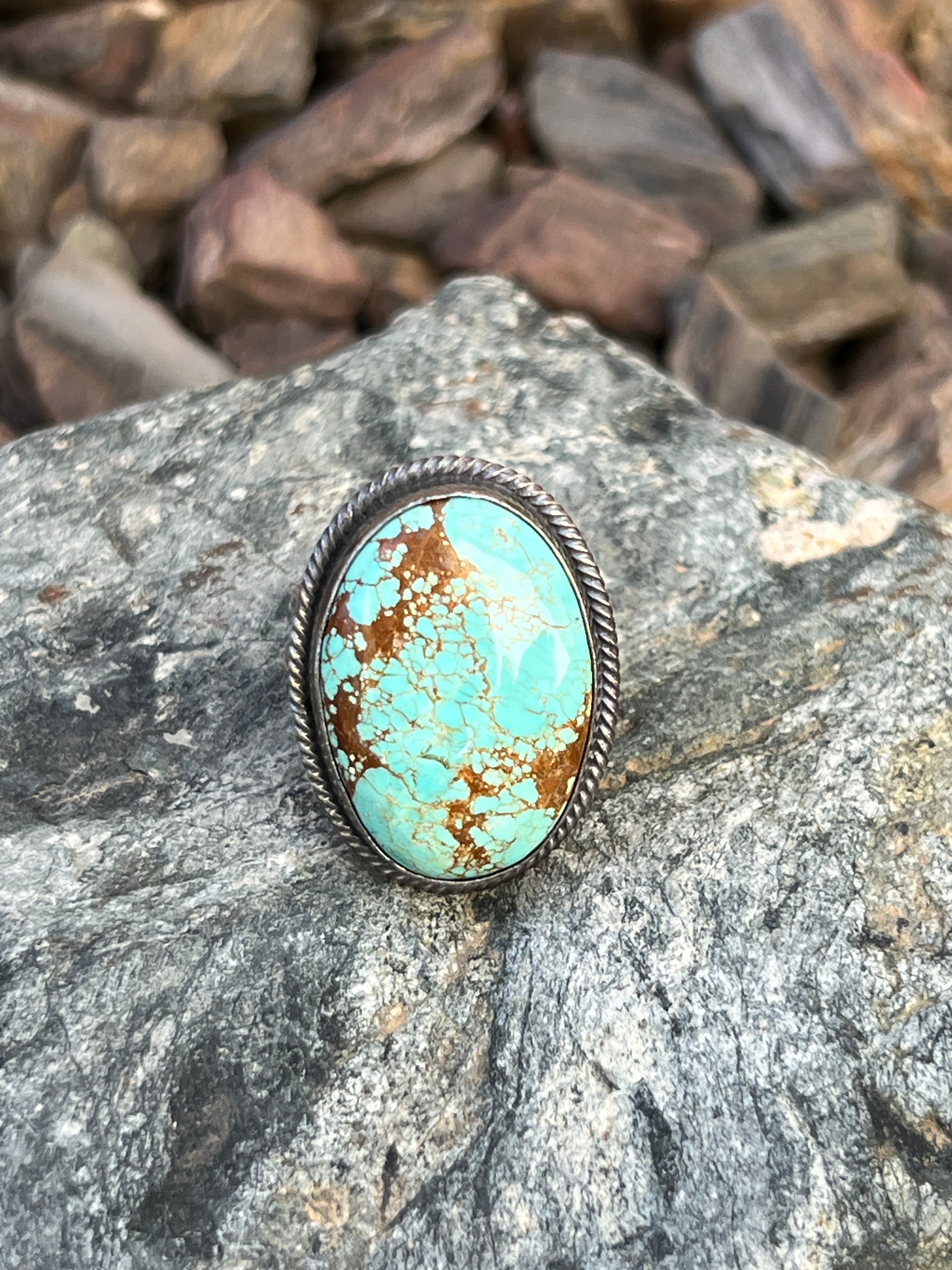 Handmade Sterling Silver Kingman Turquoise Men or Women's Ring with Satin Finish - Size 10 1/2