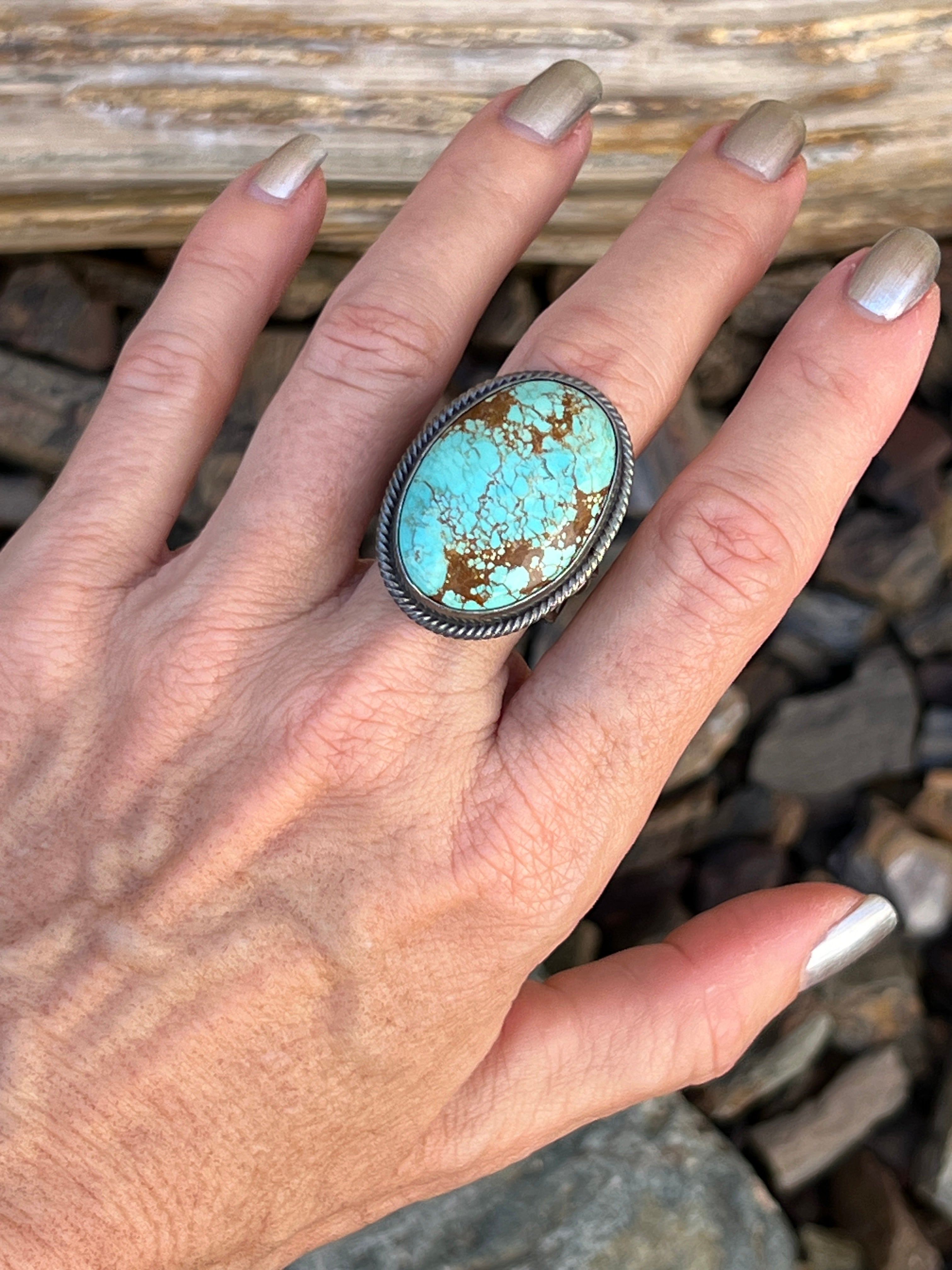 Handmade Sterling Silver Kingman Turquoise Men or Women's Ring with Satin Finish - Size 10 1/2