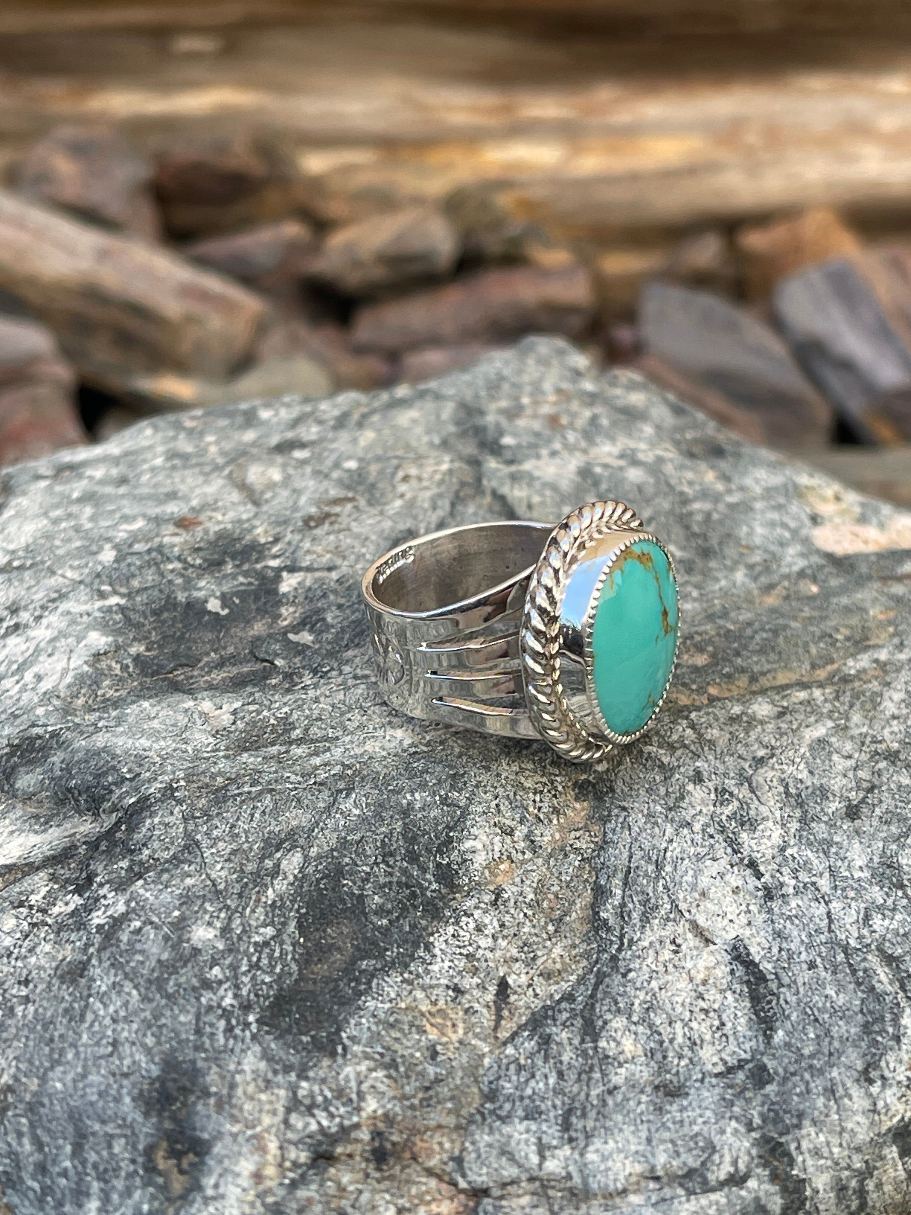 Handmade Solid Sterling Silver Kingman Turquoise Ring with Wide Band - Size 6 1/2