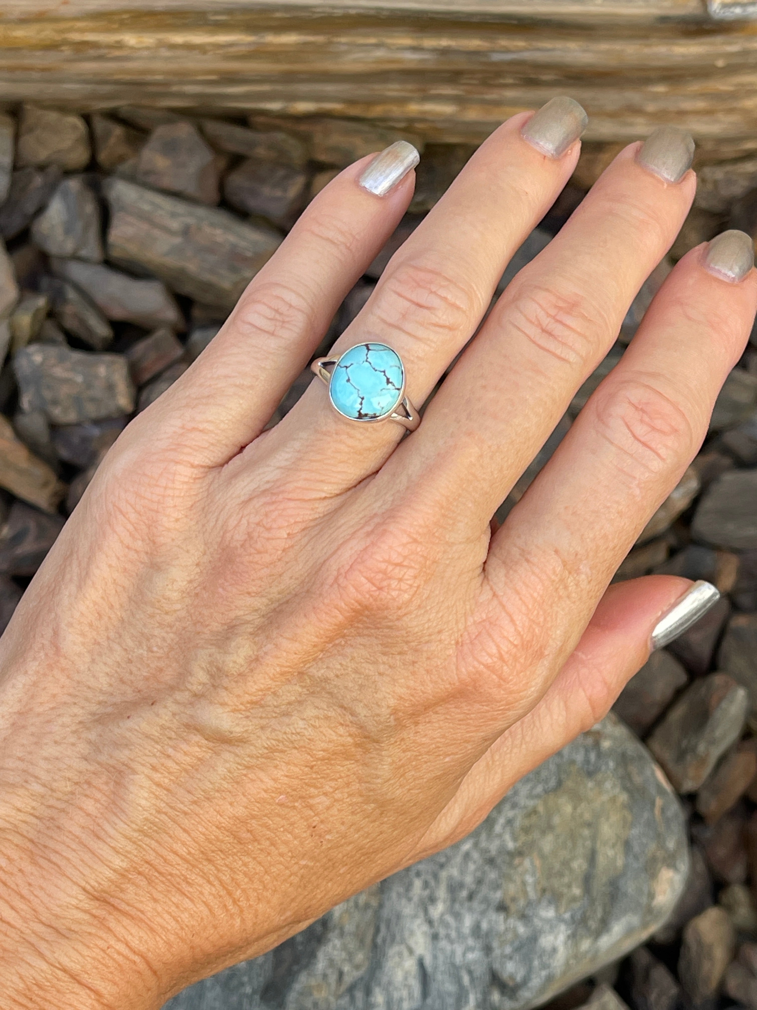 Dainty Handmade Solid Sterling Silver Number Eight Turquoise Ring - Size 5