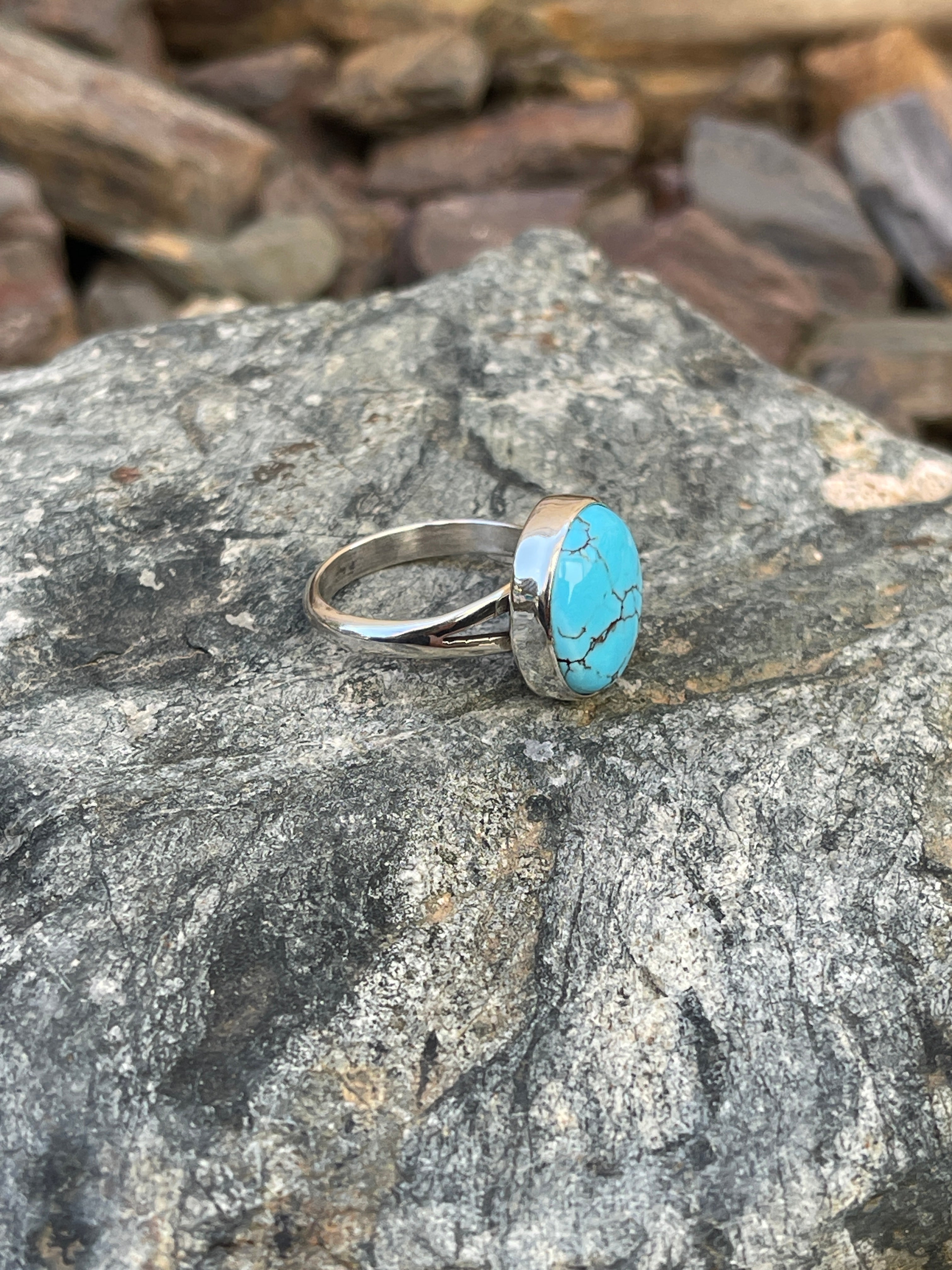 Handmade Solid Sterling Silver Number Eight Turquoise Ring - Size 7 1/2