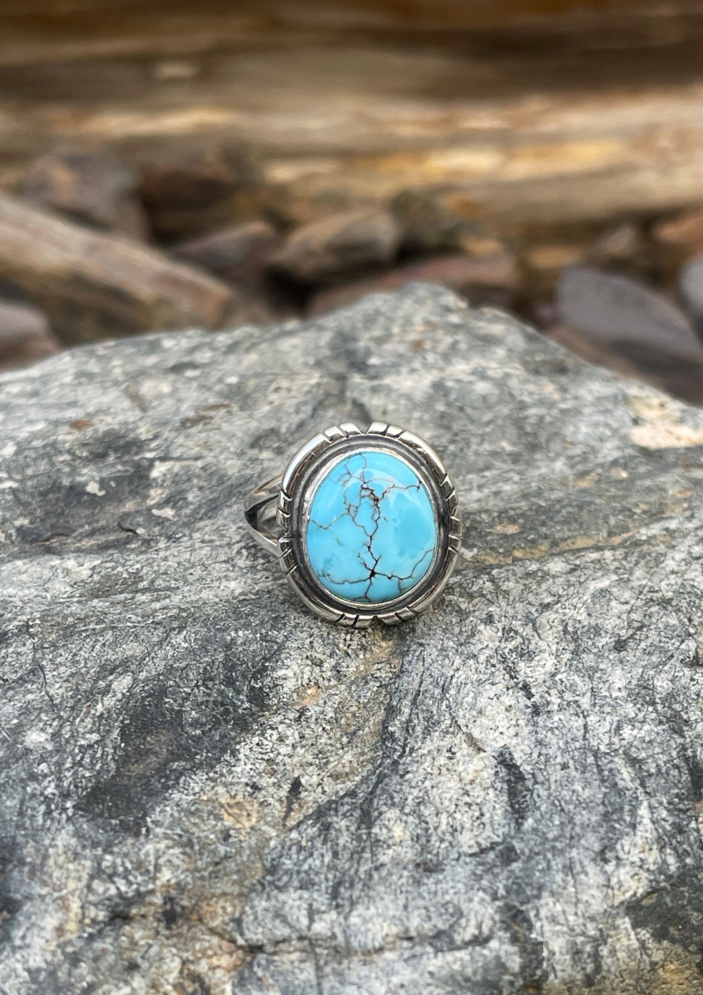 Handmade Solid Sterling Silver Number Eight Turquoise Ring - Size 7