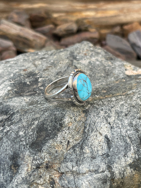 Handmade Solid Sterling Silver Number Eight Turquoise Ring - Size 7