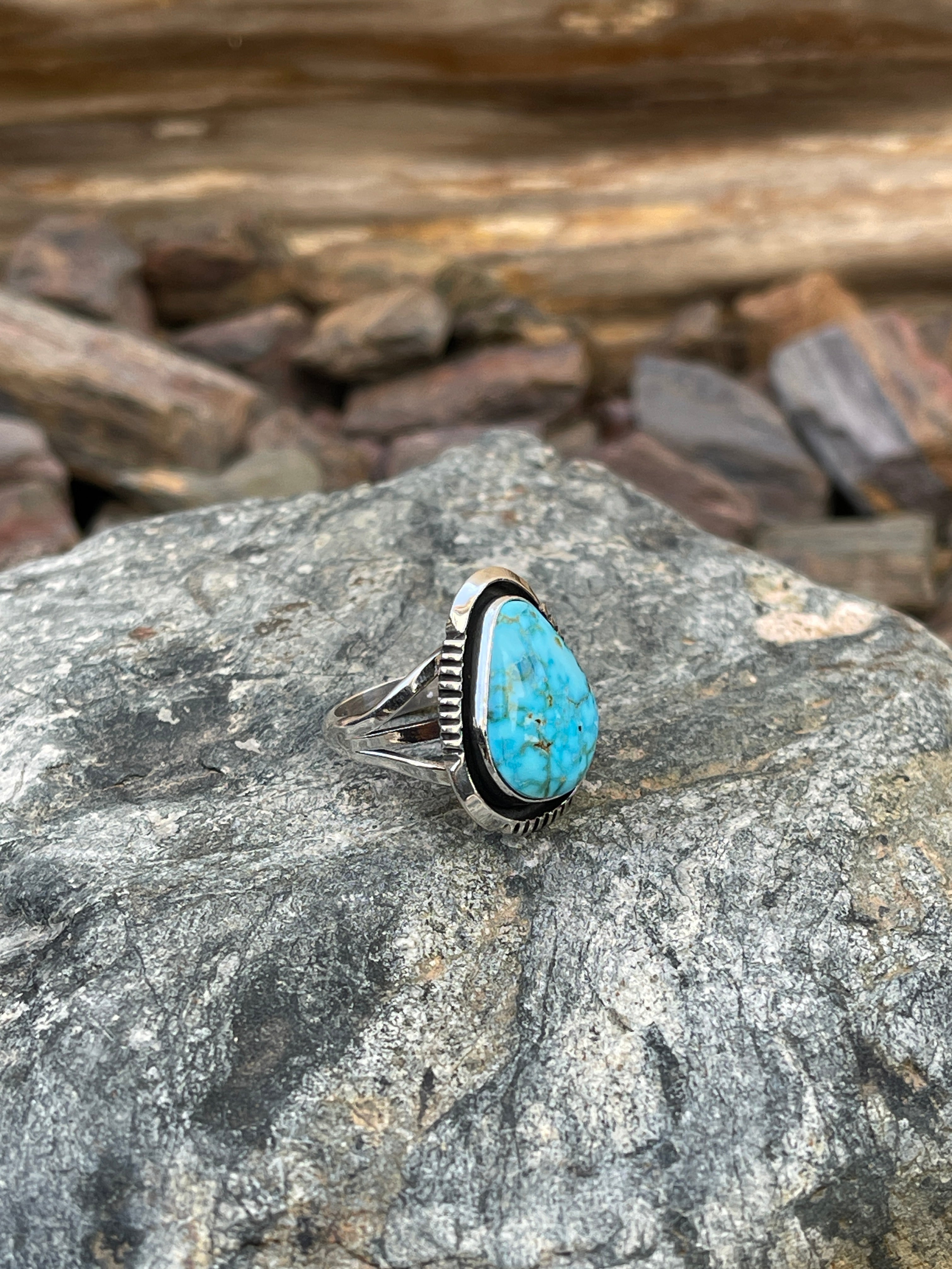 Hand Crafted Sterling Silver Turquoise Mountain Ring - 6