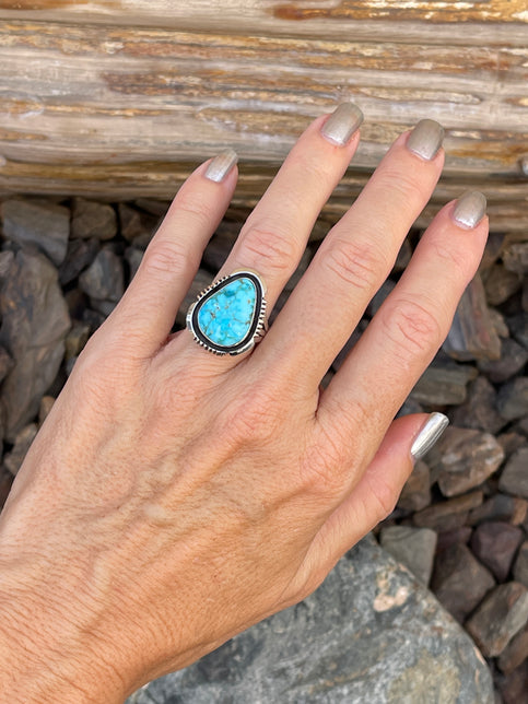 Hand Crafted Sterling Silver Turquoise Mountain Ring - 6