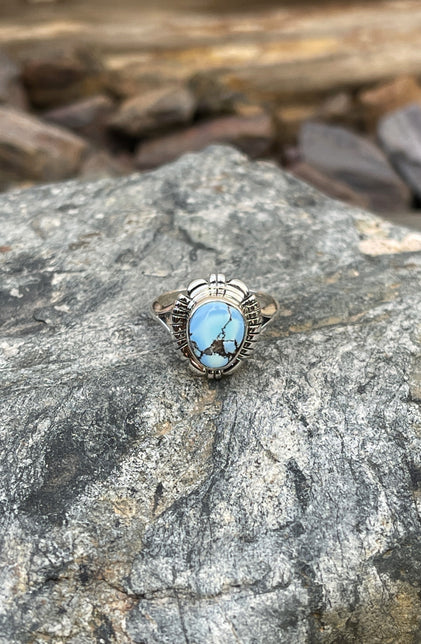 Dainty Handmade Solid Sterling Silver Golden Hill Turquoise Ring - Size 6