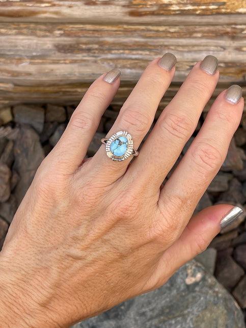 Dainty Handmade Solid Sterling Silver Golden Hill Turquoise Ring - Size 6