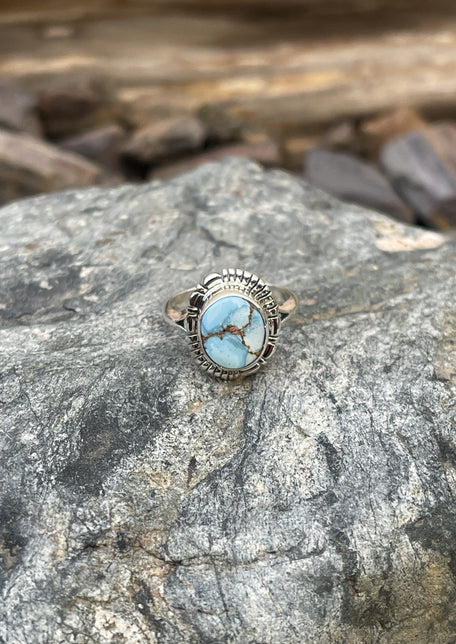 Dainty Handmade Solid Sterling Silver Golden Hill Turquoise Ring - Size 7