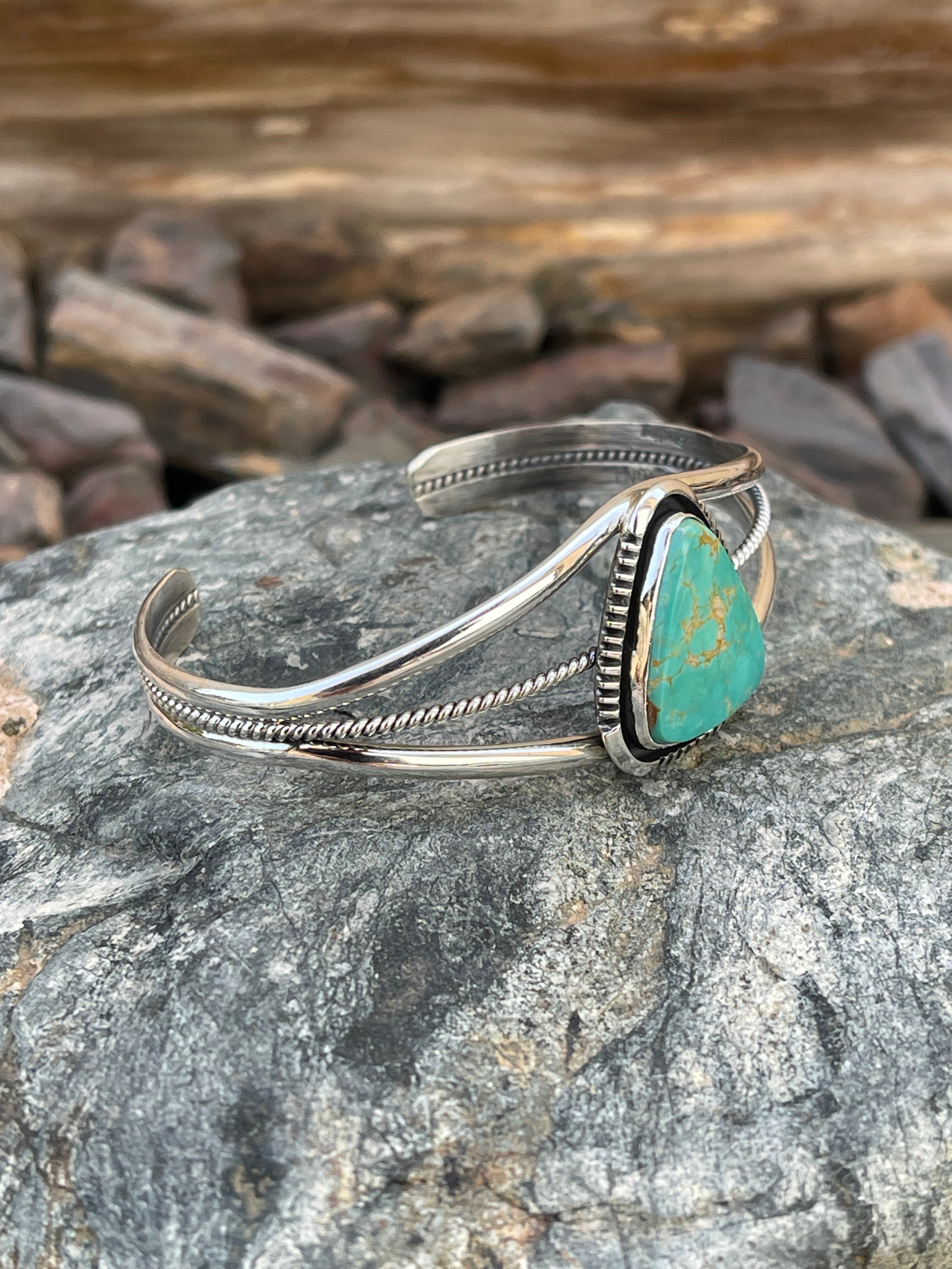 Handmade Solid Sterling Silver Royston Turquoise Triple Wire Bracelet