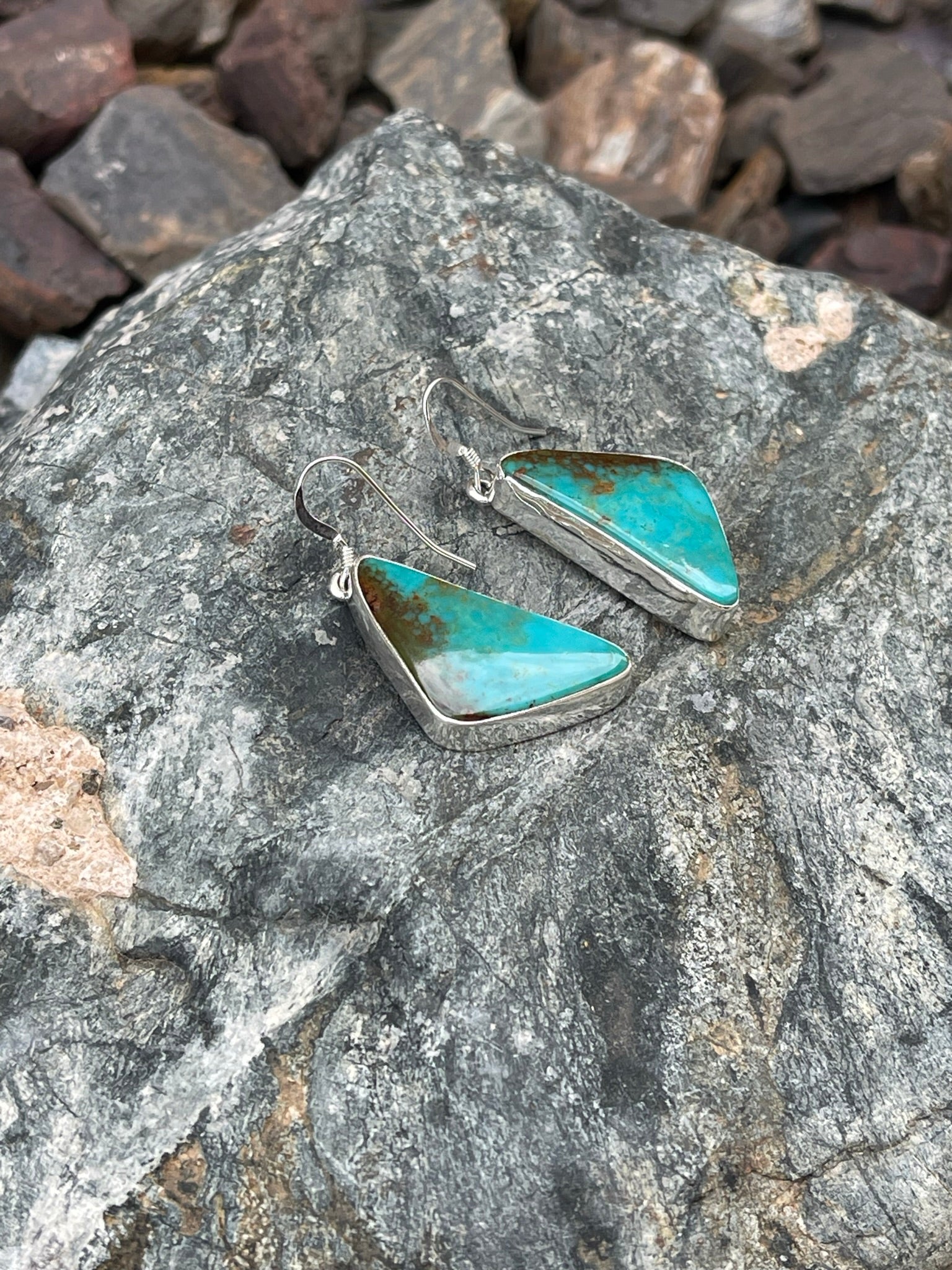 Handmade Sterling Silver Kingman Turquoise Plain Bezel Dangle Earrings