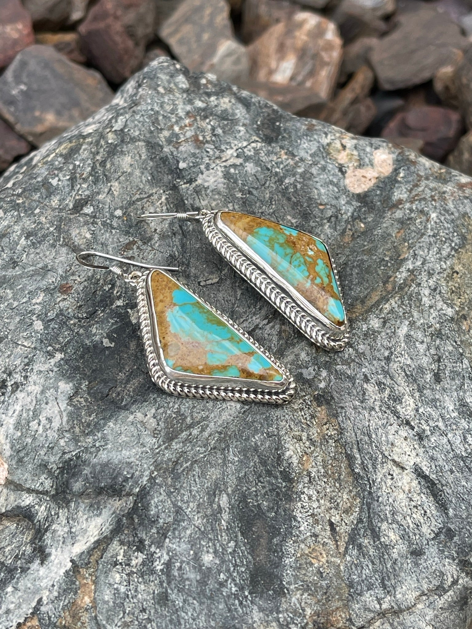 Large Handmade Sterling Silver Kingman Turquoise Dangle Earrings