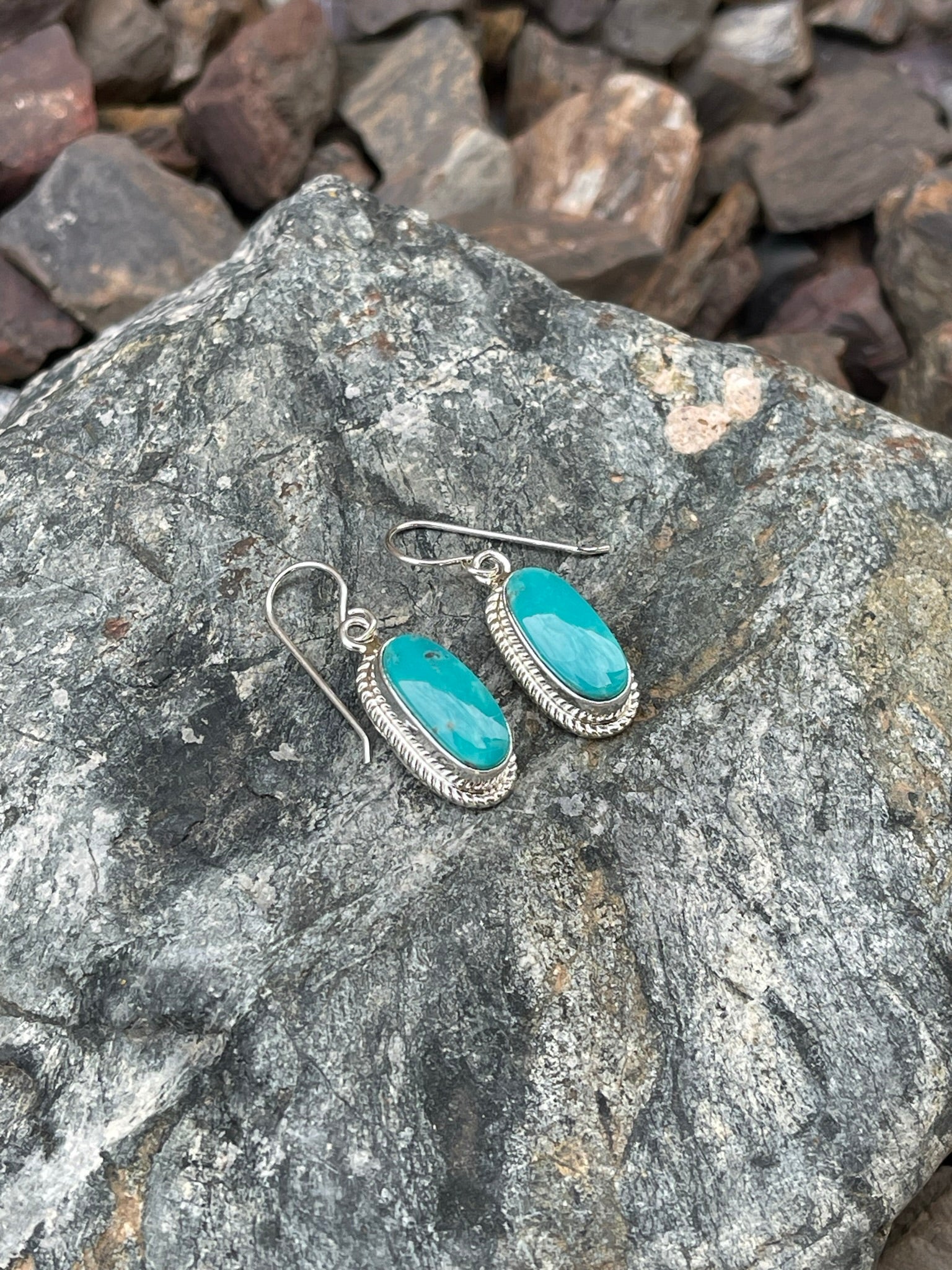 Dainty Hand Crafted Sterling Silver Kingman Turquoise Dangle Earrings