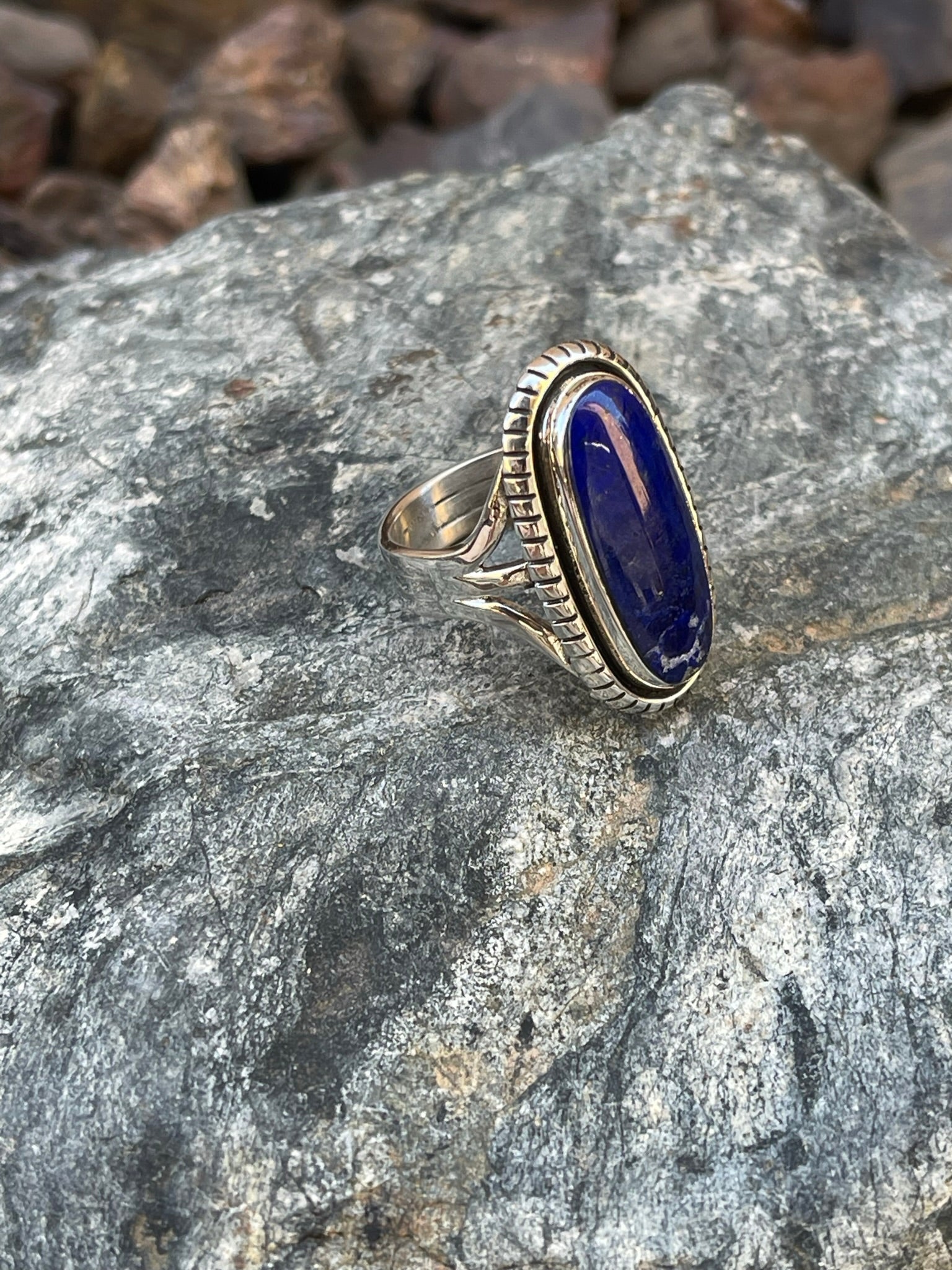 Hand Crafted Sterling Silver Lapis Ring - Size 7 1/2