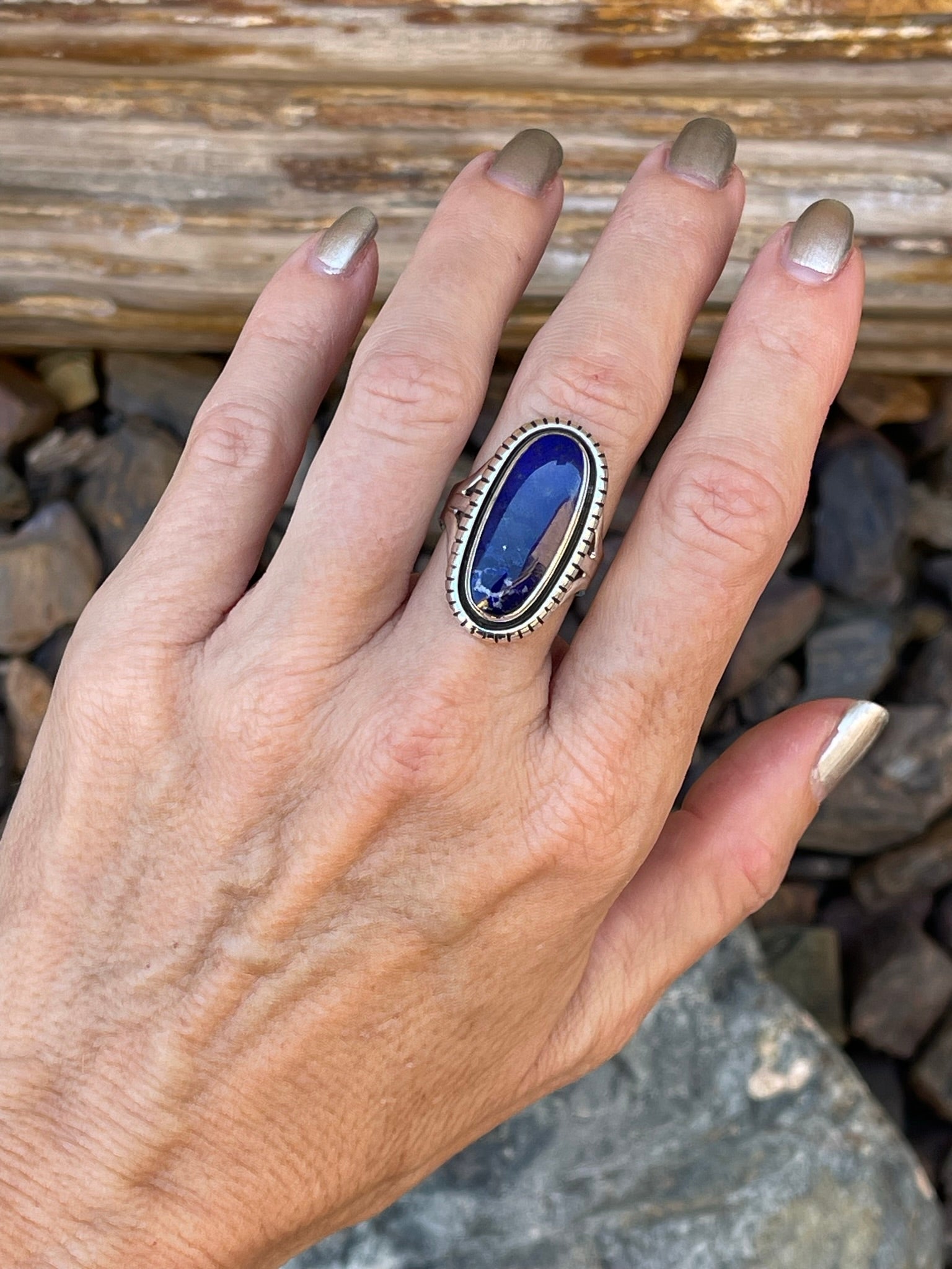 Hand Crafted Sterling Silver Lapis Ring - Size 7 1/2