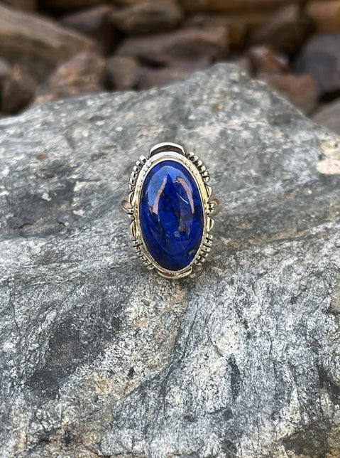 Hand Crafted Sterling Silver Lapis Ring - Size 6 1/2