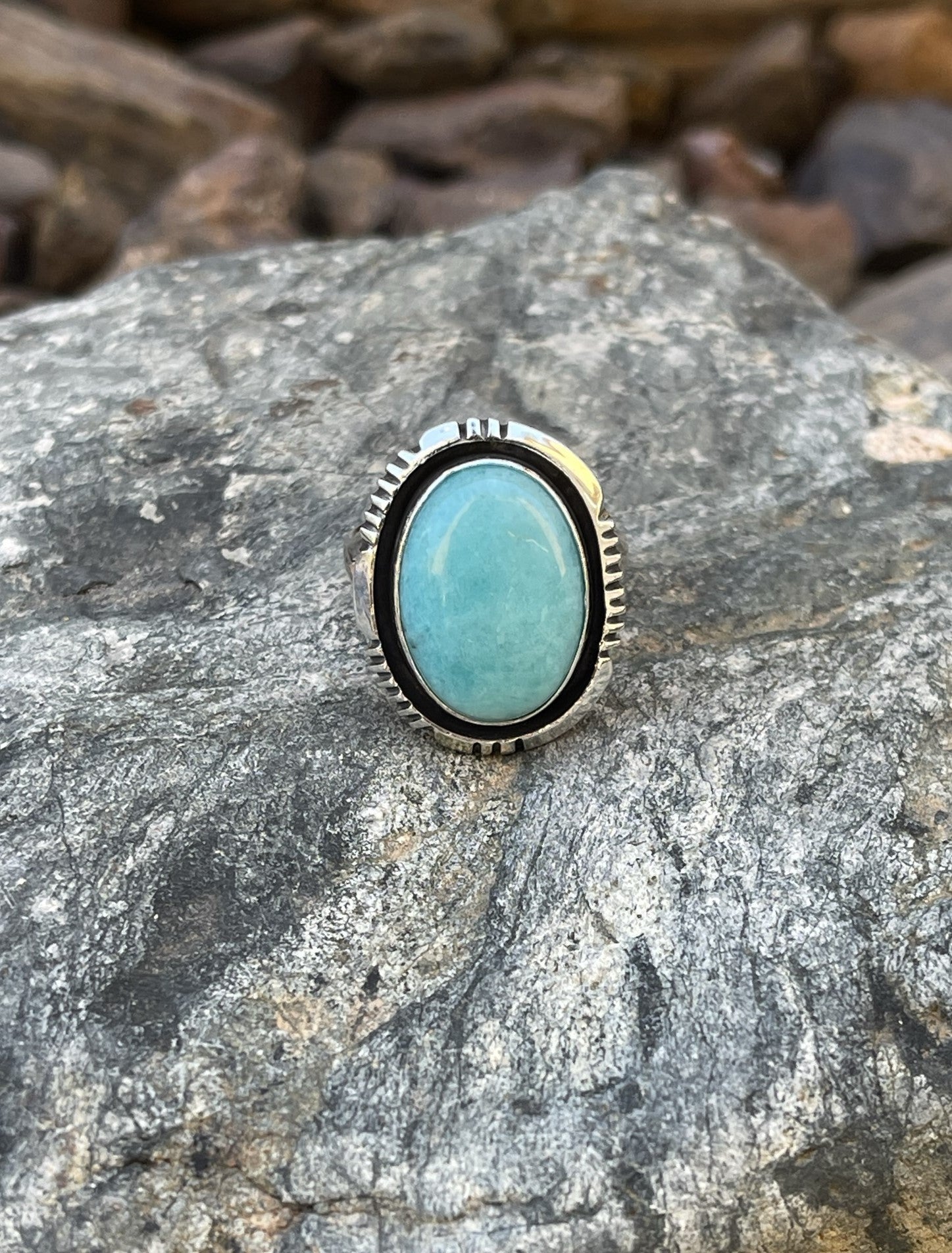 Handmade Sterling Silver Apatite Ring with Shadow Box Trim - Size 8