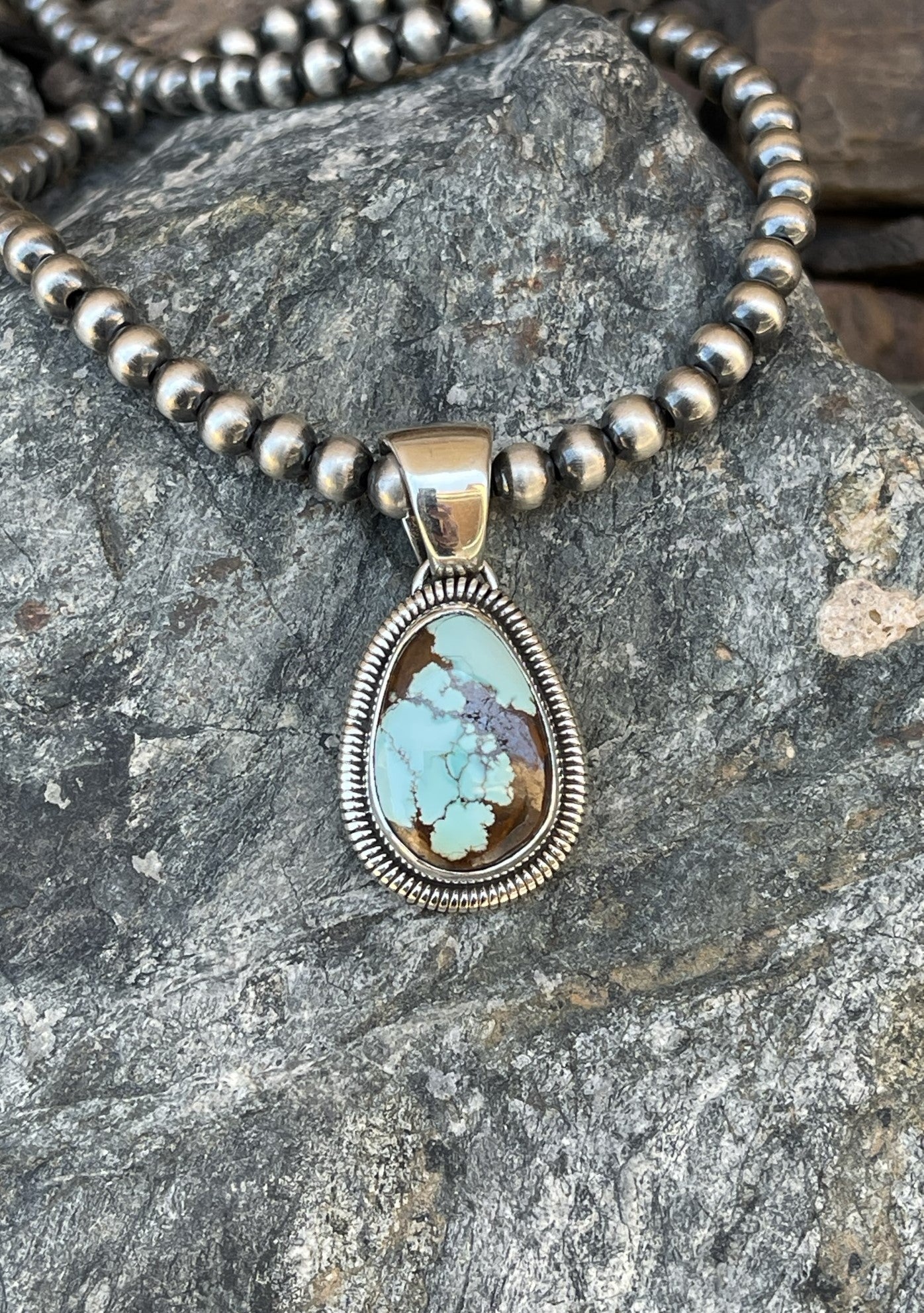 Handmade Sterling Silver Golden Hill Turquoise Pendant with Coil Detail
