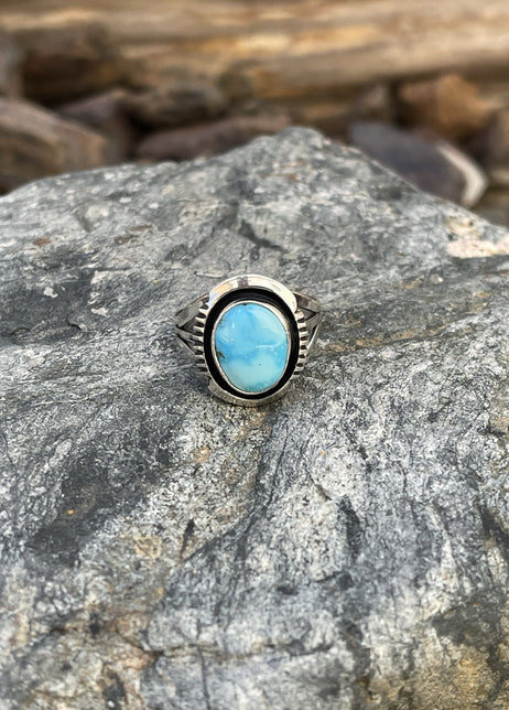 Handmade Sterling Silver Turquoise Mountain Turquoise Ring with Shadow Box Trim - Size 6