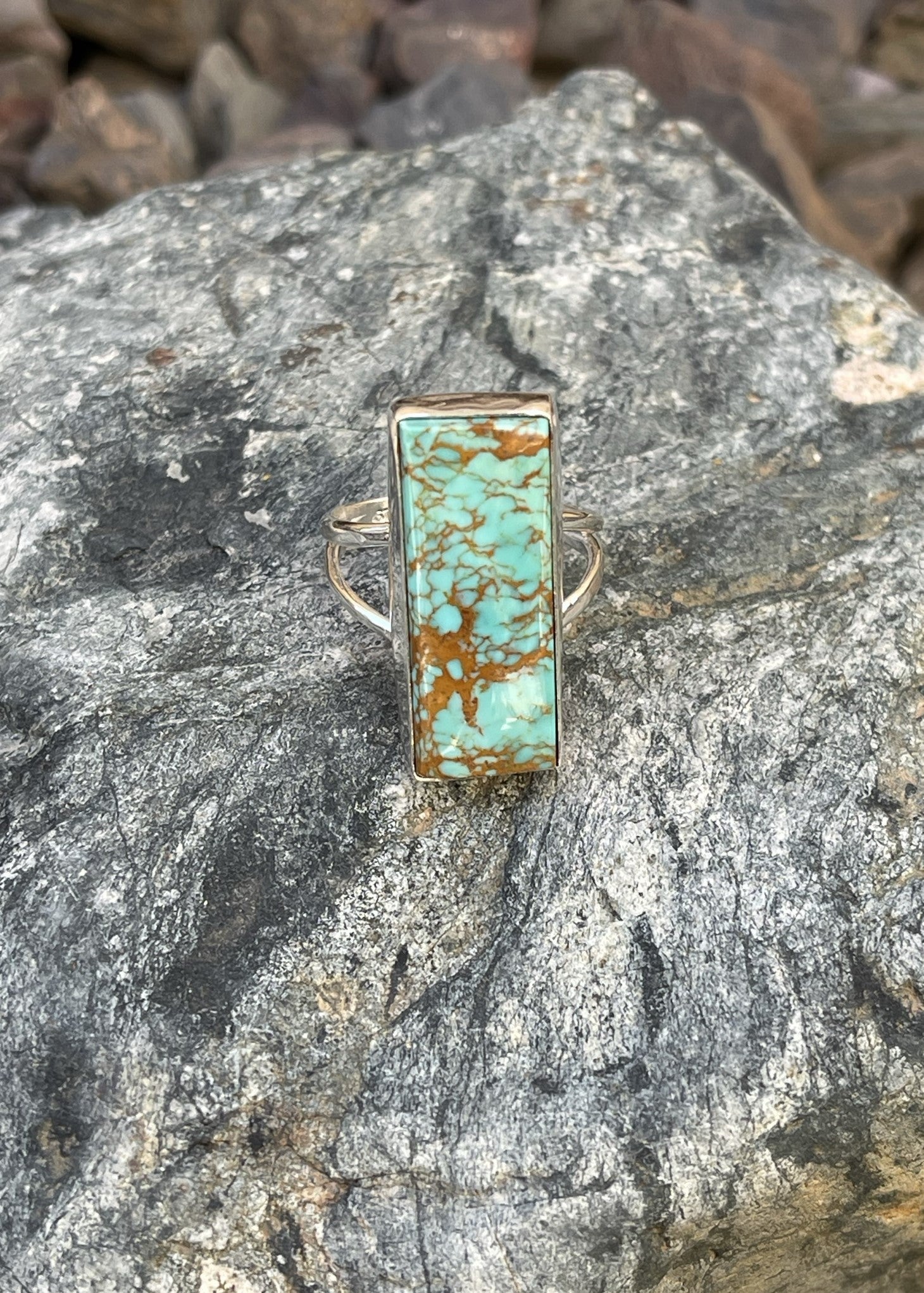 Handmade Solid Sterling Silver Rectangle Cut Kingman Turquoise Ring - Size 9