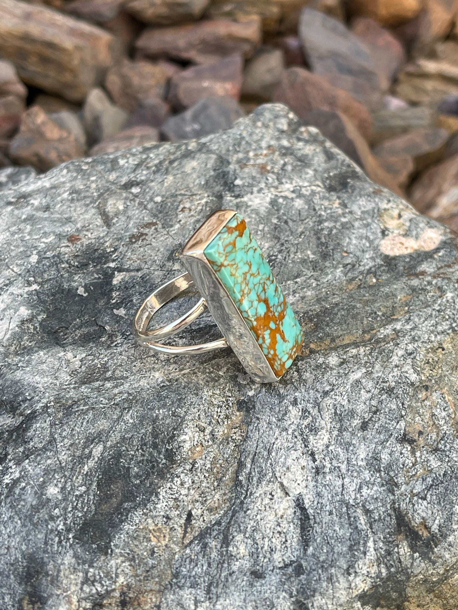 Handmade Solid Sterling Silver Rectangle Cut Kingman Turquoise Ring - Size 9