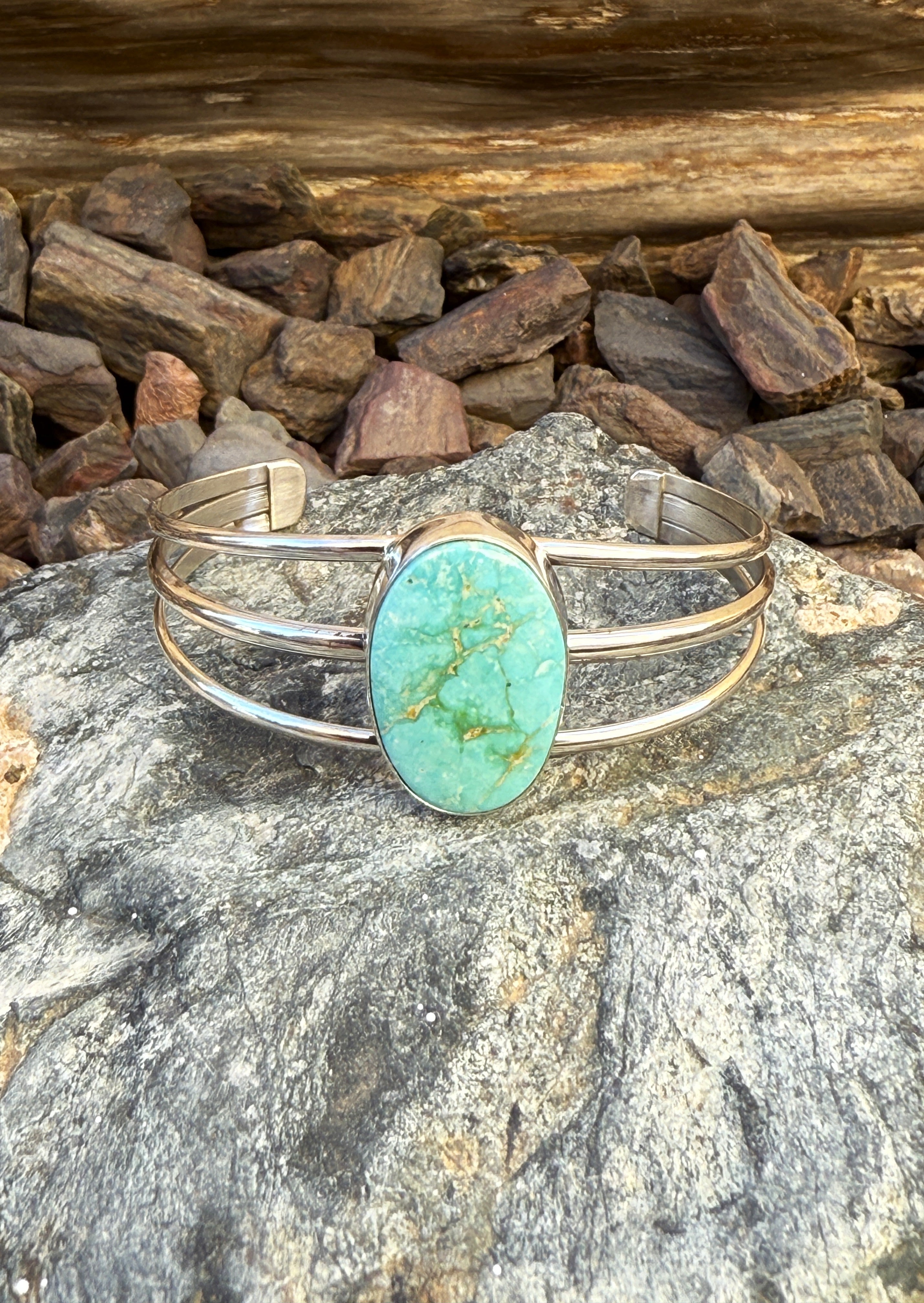 Handmade Plain Bezel Royston Turquoise Triple Wire Bracelet