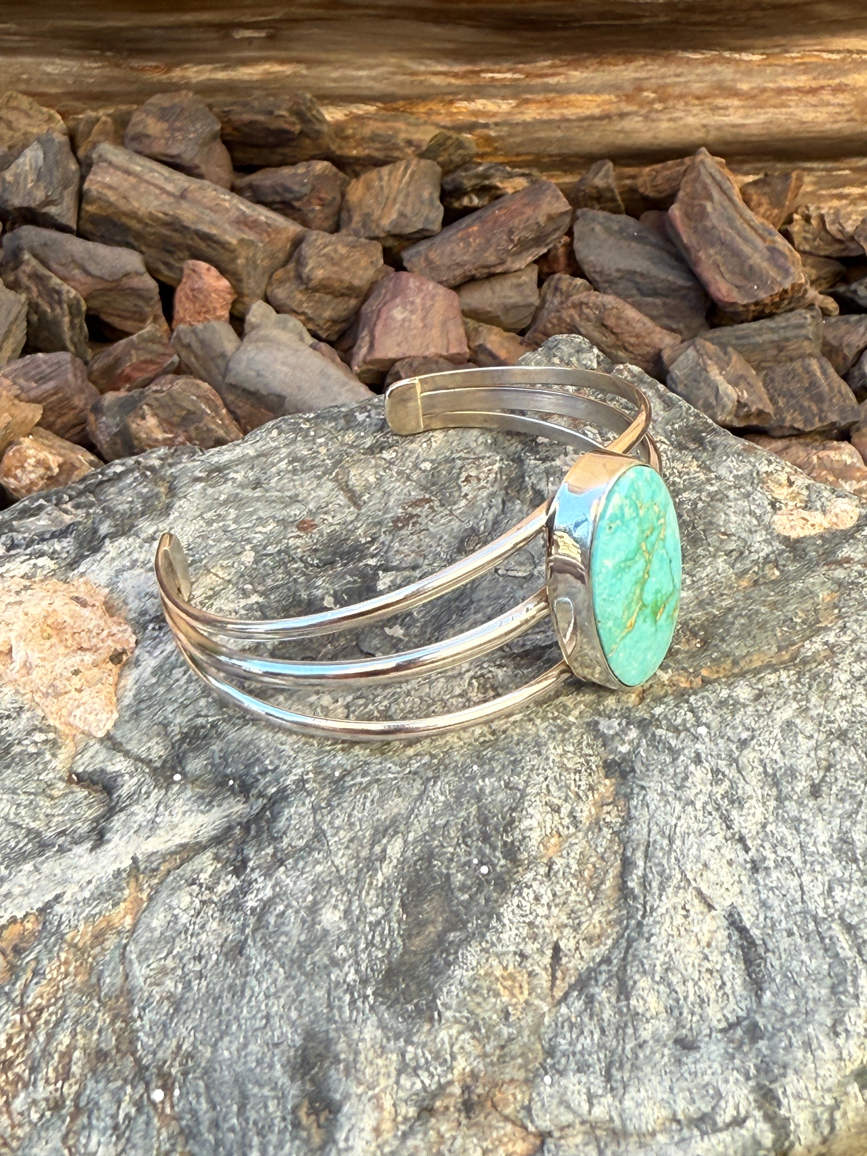Handmade Plain Bezel Royston Turquoise Triple Wire Bracelet