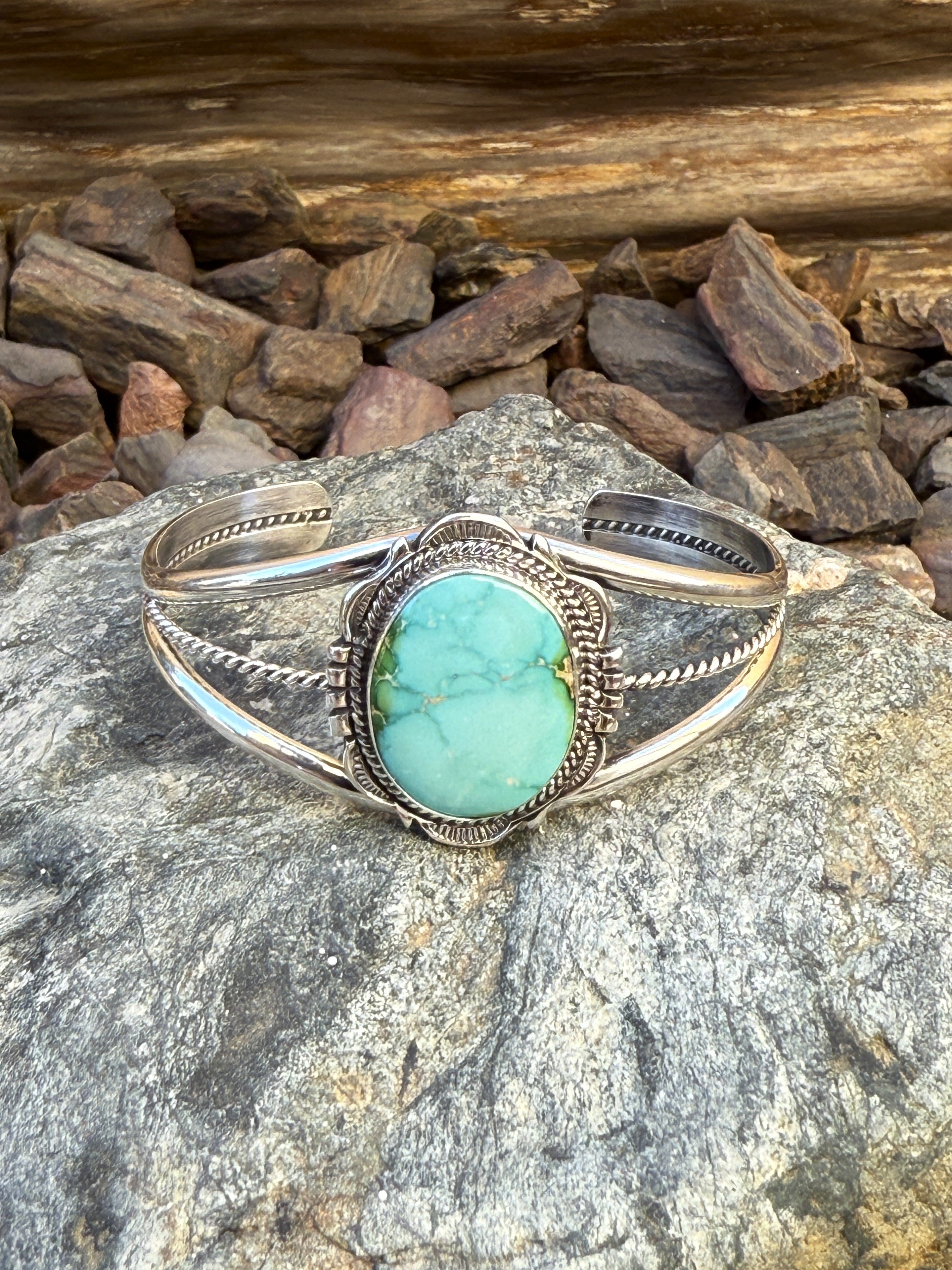 Handmade Sterling Silver Royston Turquoise Triple Wire Bracelet