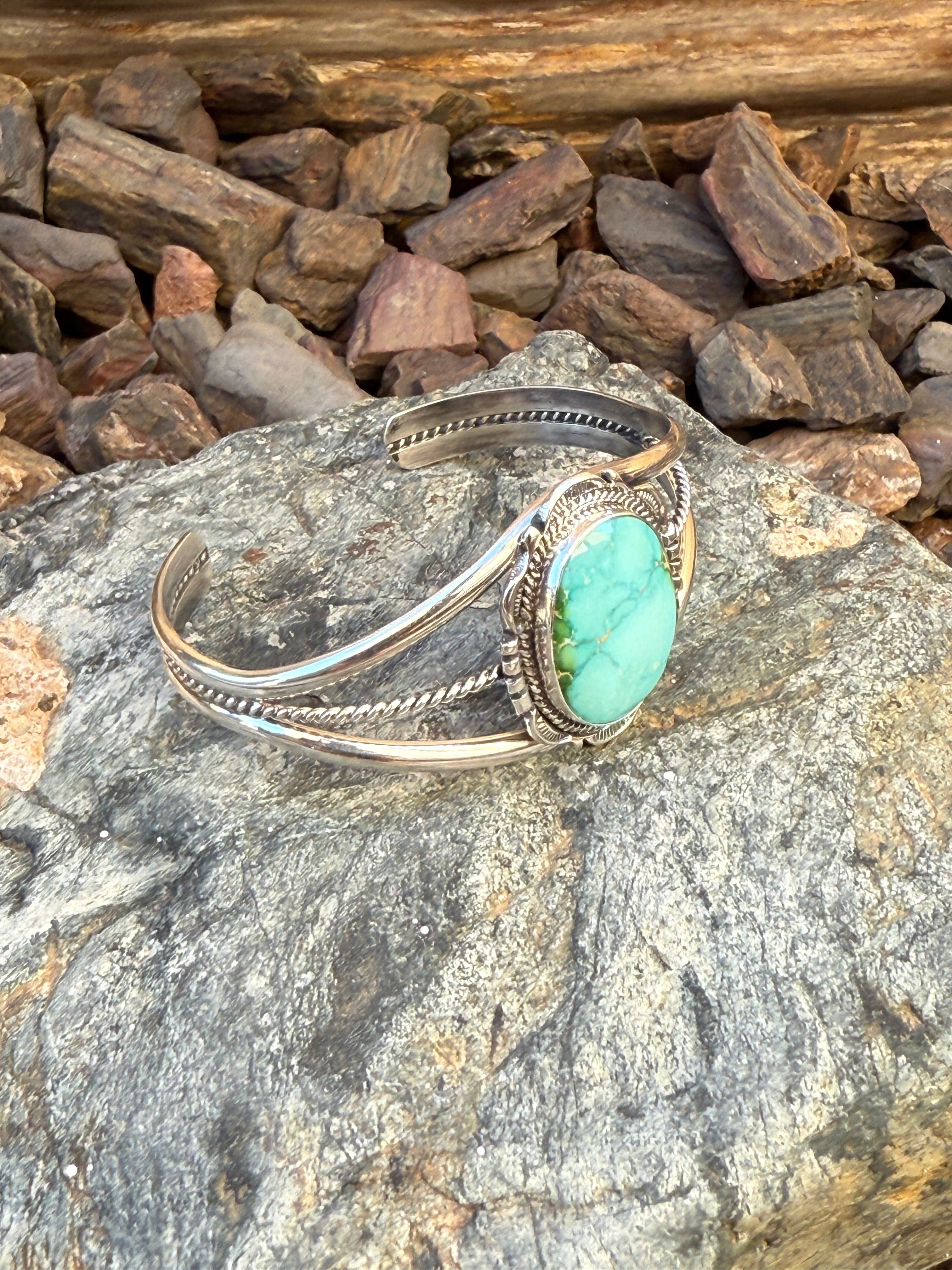 Handmade Sterling Silver Royston Turquoise Triple Wire Bracelet