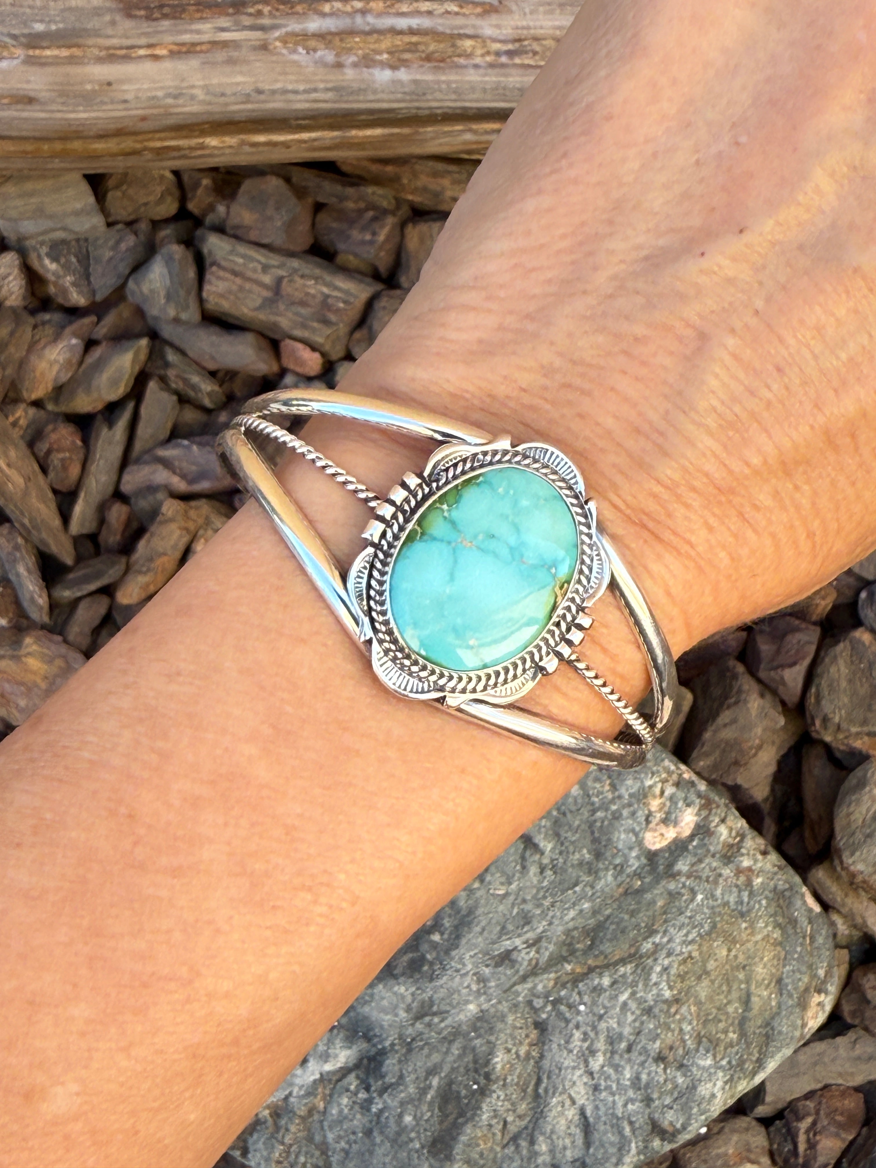 Handmade Sterling Silver Royston Turquoise Triple Wire Bracelet