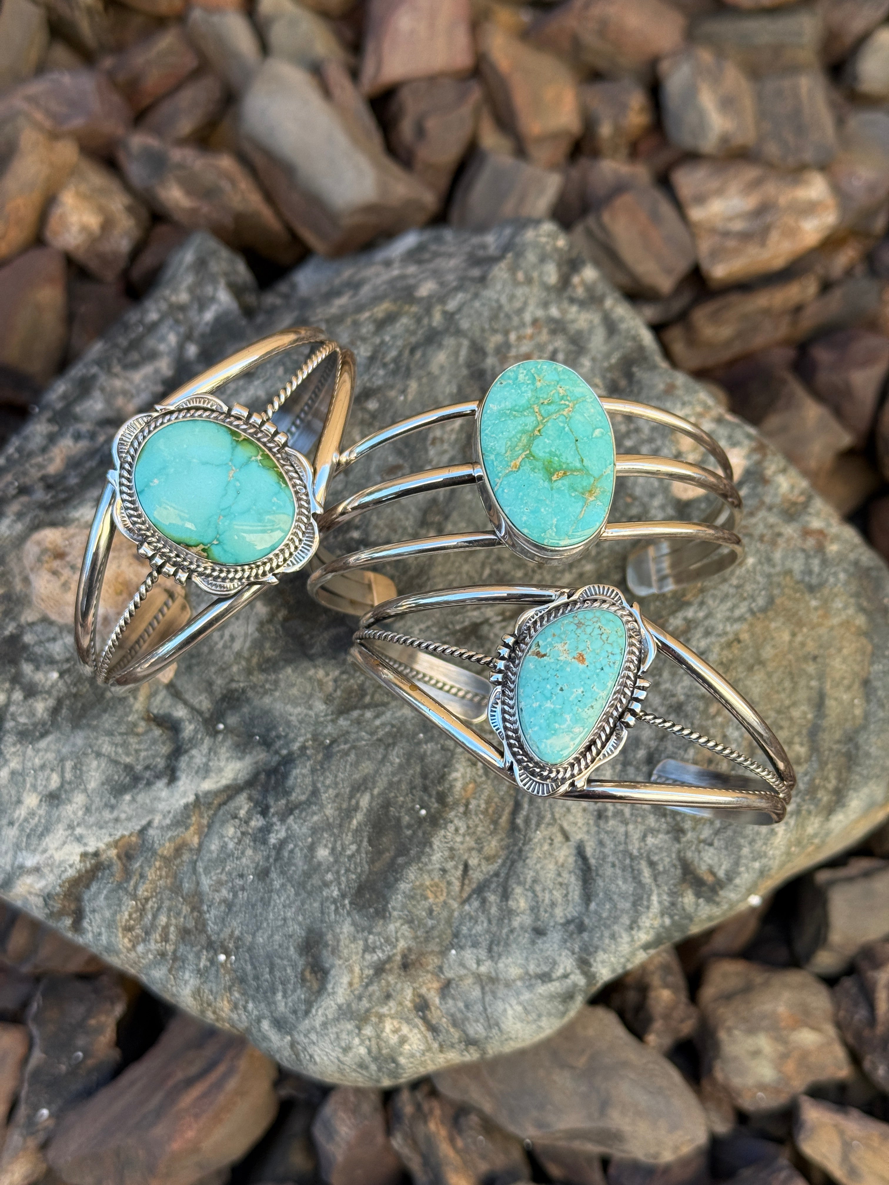 Handmade Sterling Silver Royston Turquoise Triple Wire Bracelet