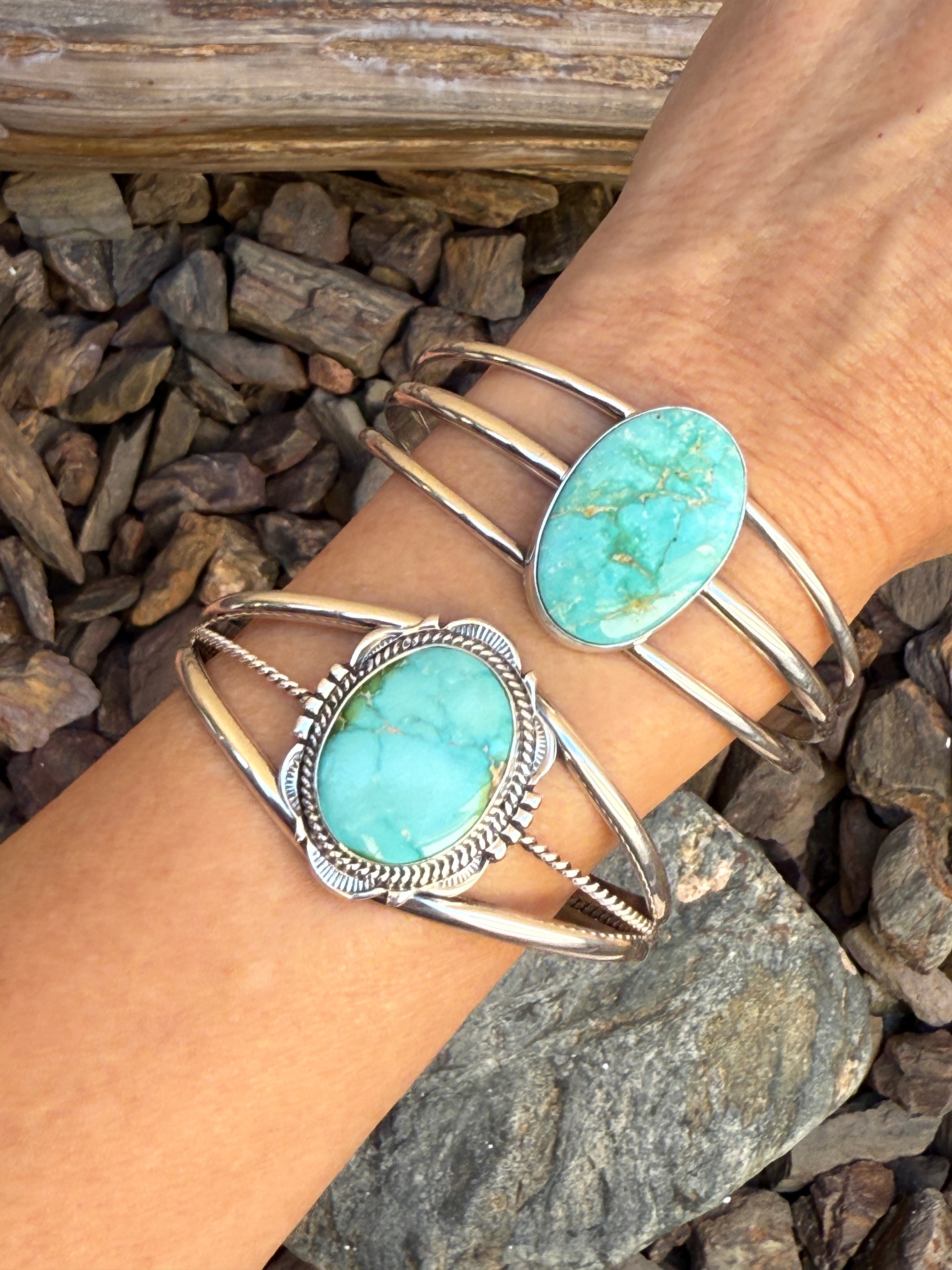 Handmade Sterling Silver Royston Turquoise Triple Wire Bracelet