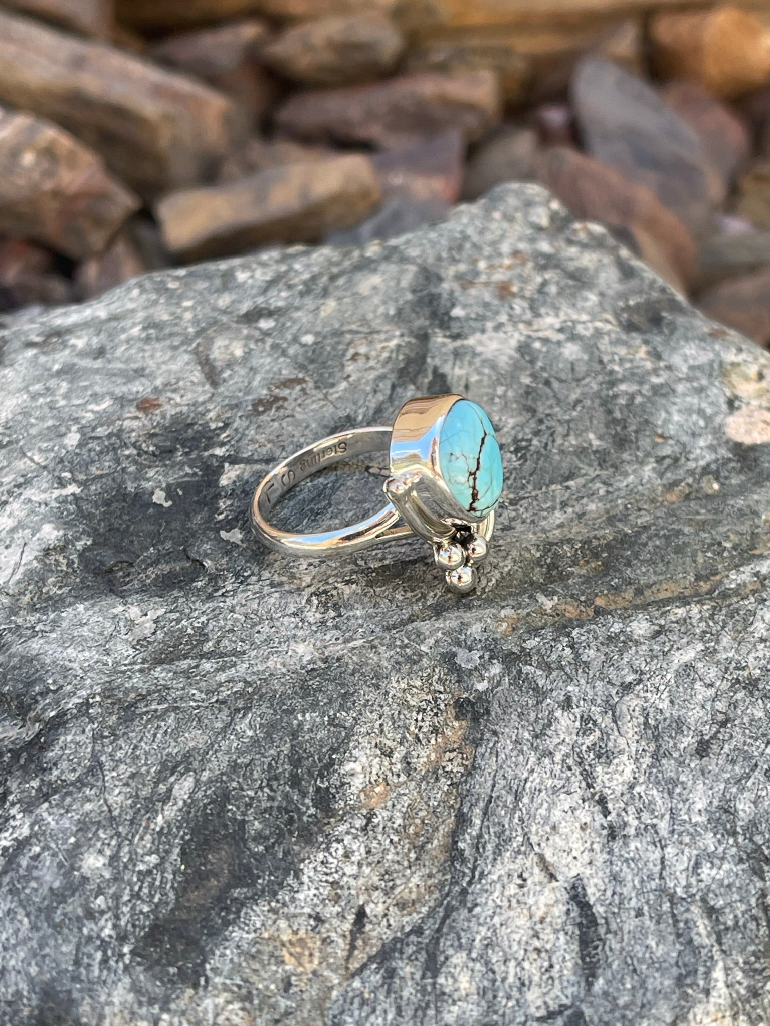 Handmade Solid Sterling Silver Golden Hill Turquoise Ring with Leaf Detail - Size 6