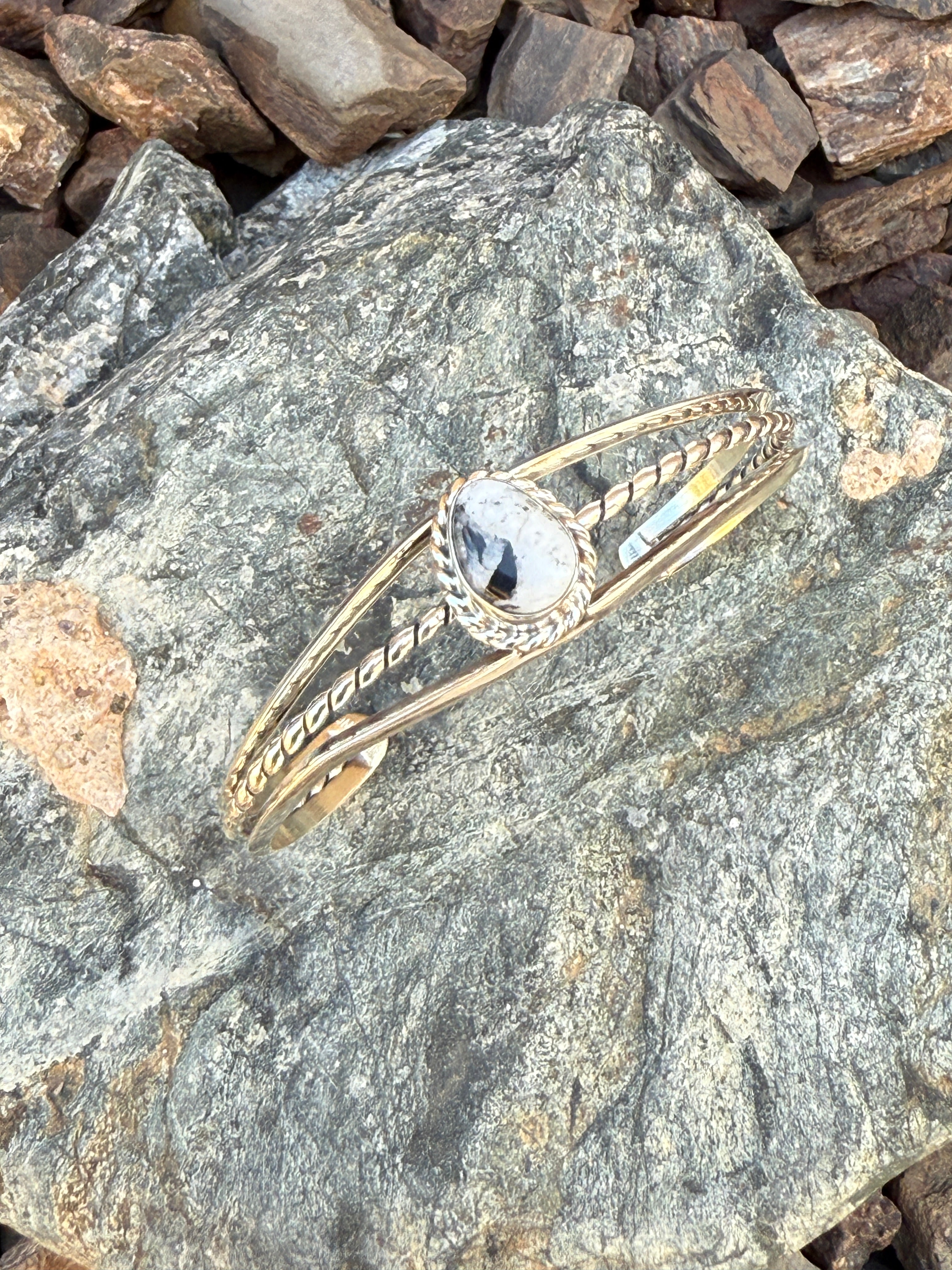 Small Handmade Sterling Silver Triple Wire White Buffalo Bracelet