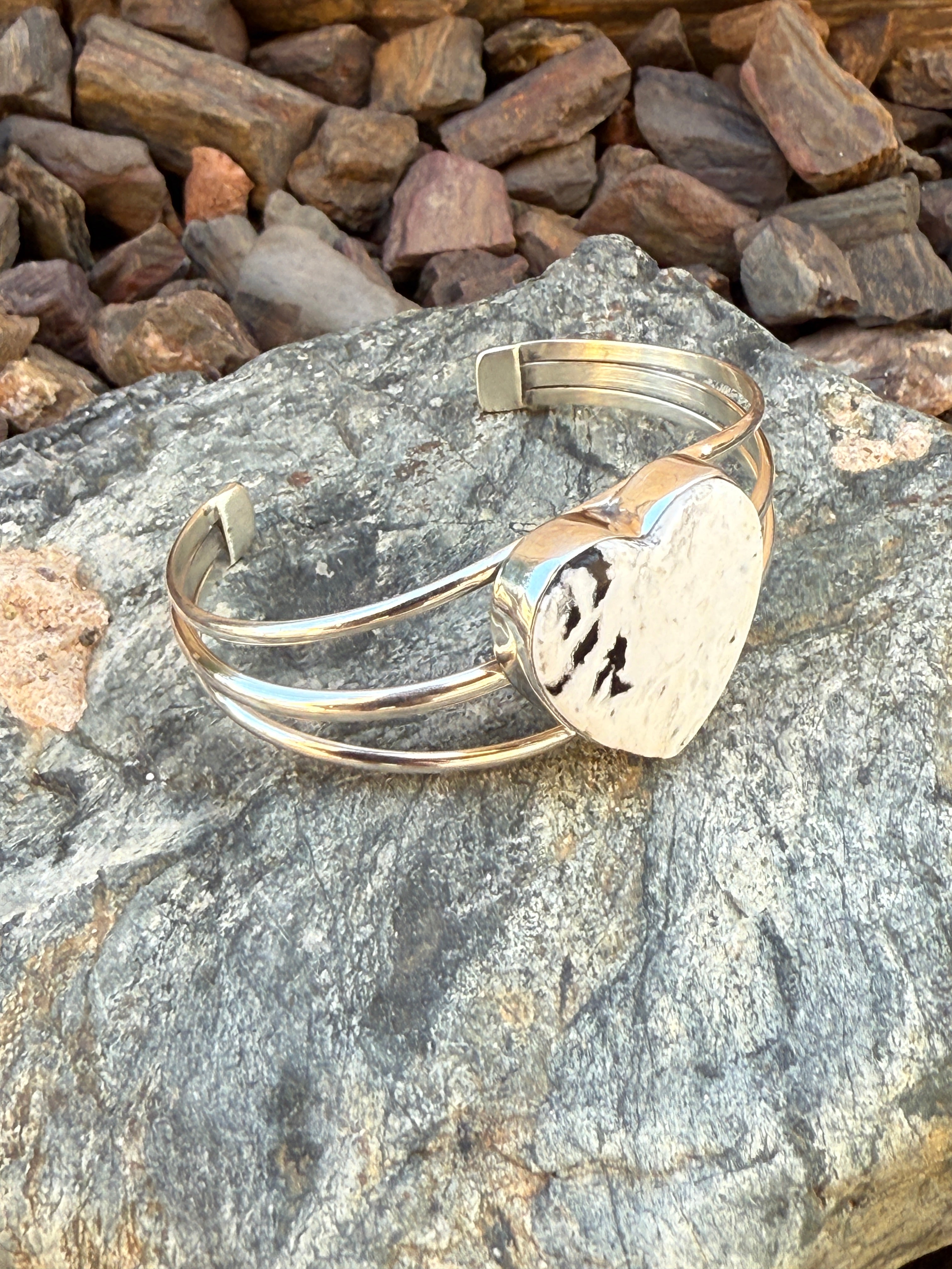 Handmade Sterling Silver Triple Wire White Buffalo Heart Bracelet