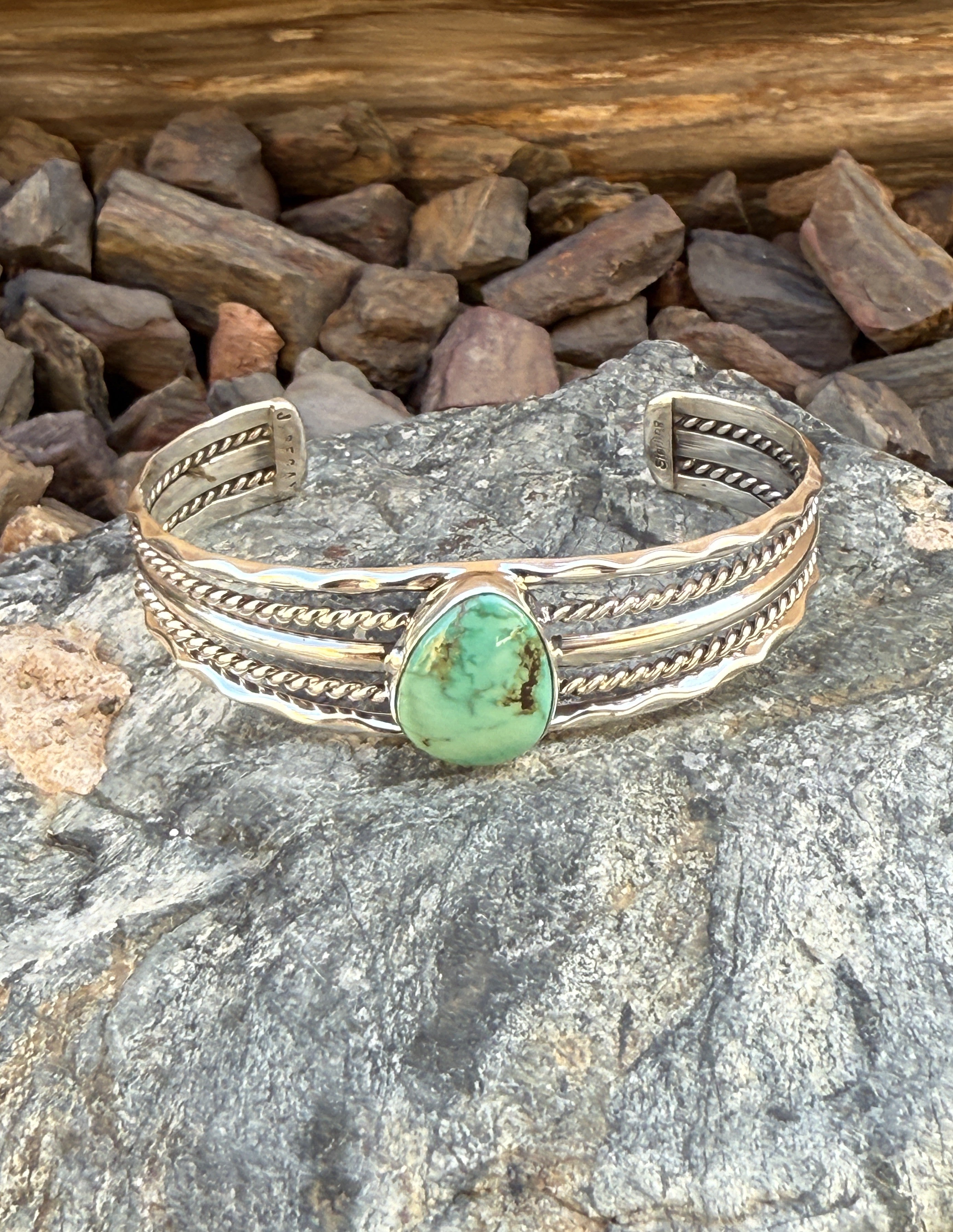 Handmade Sterling Silver Five Wire Twist Royston Turquoise Bracelet