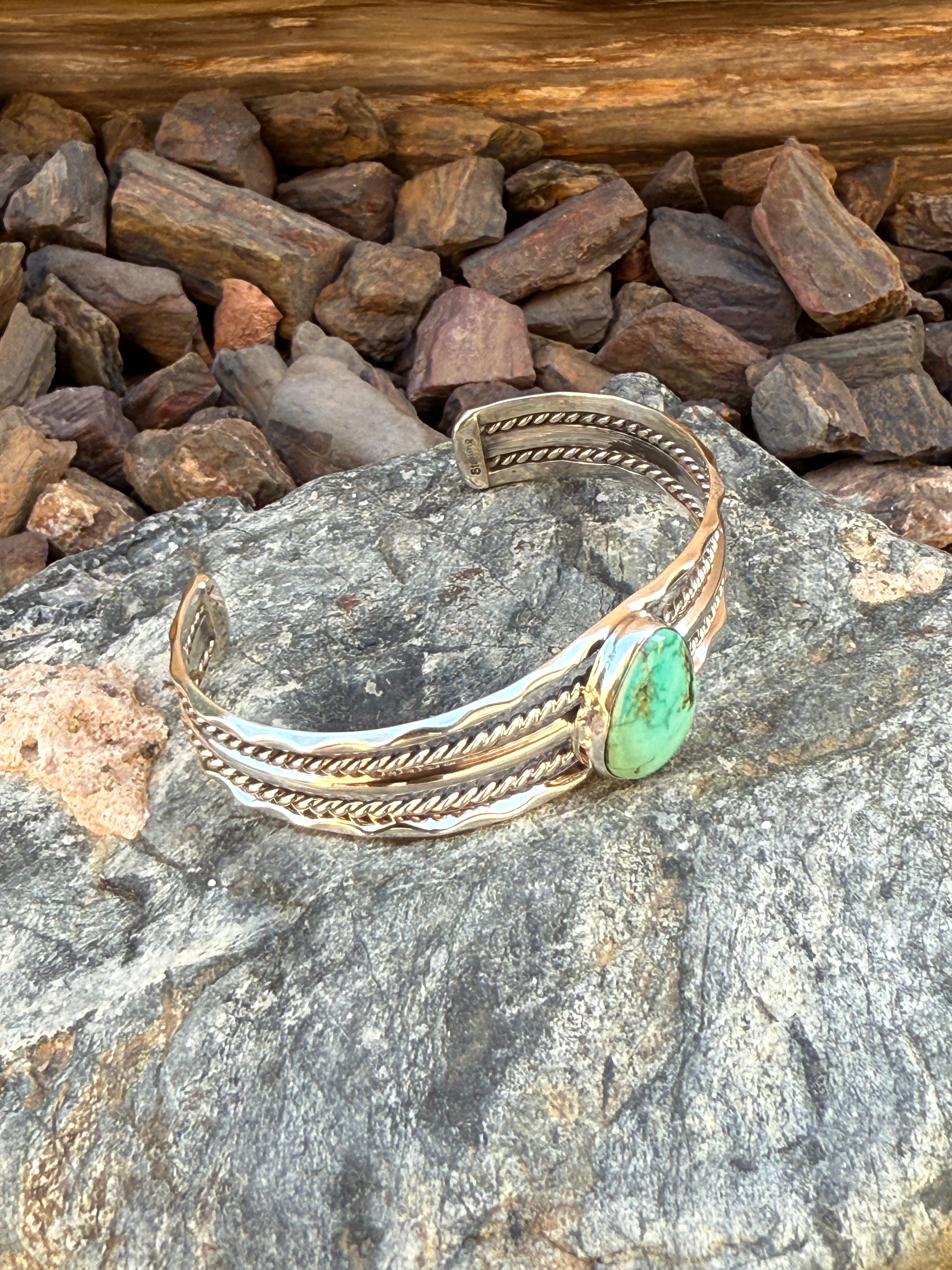 Handmade Sterling Silver Five Wire Twist Royston Turquoise Bracelet