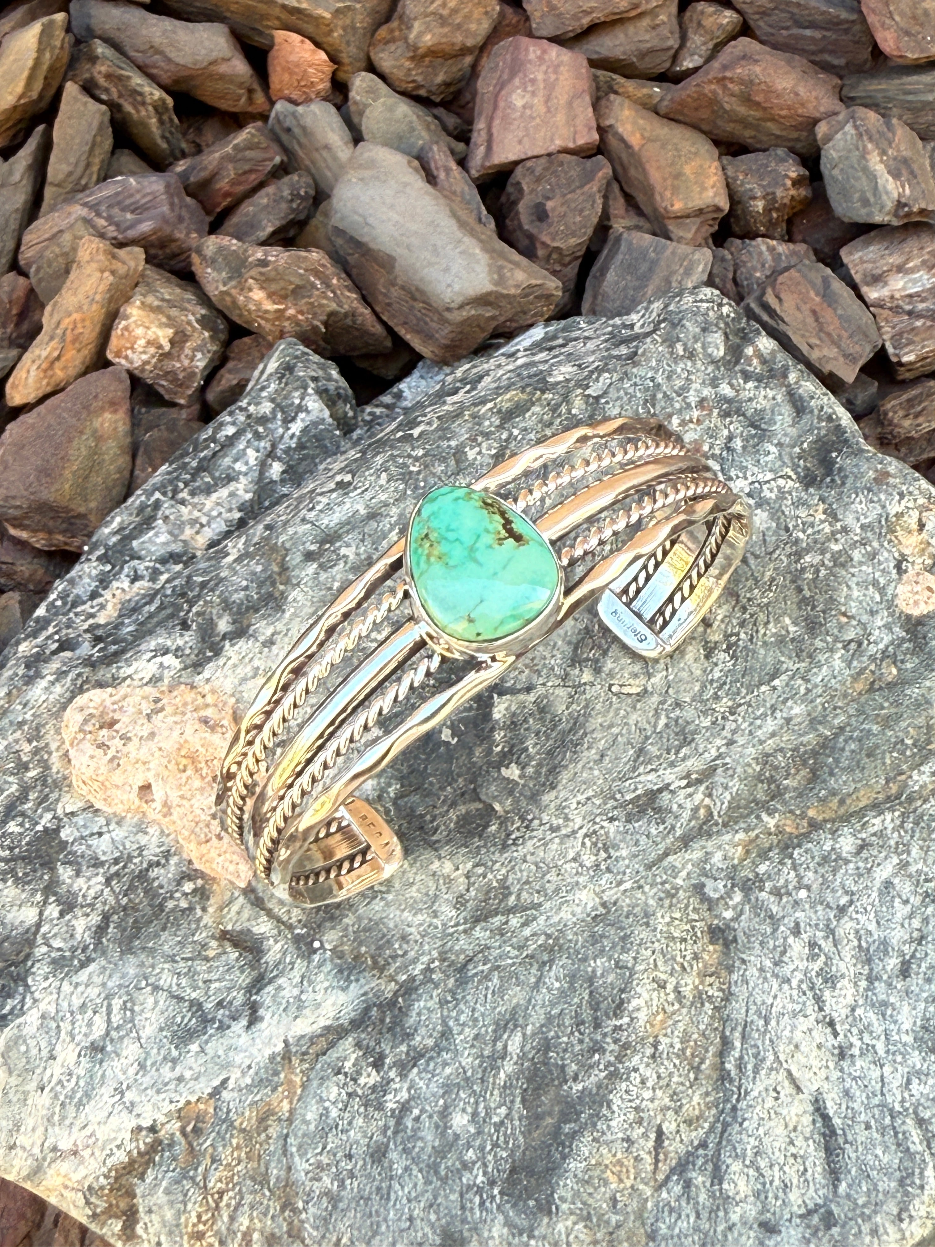 Handmade Sterling Silver Five Wire Twist Royston Turquoise Bracelet