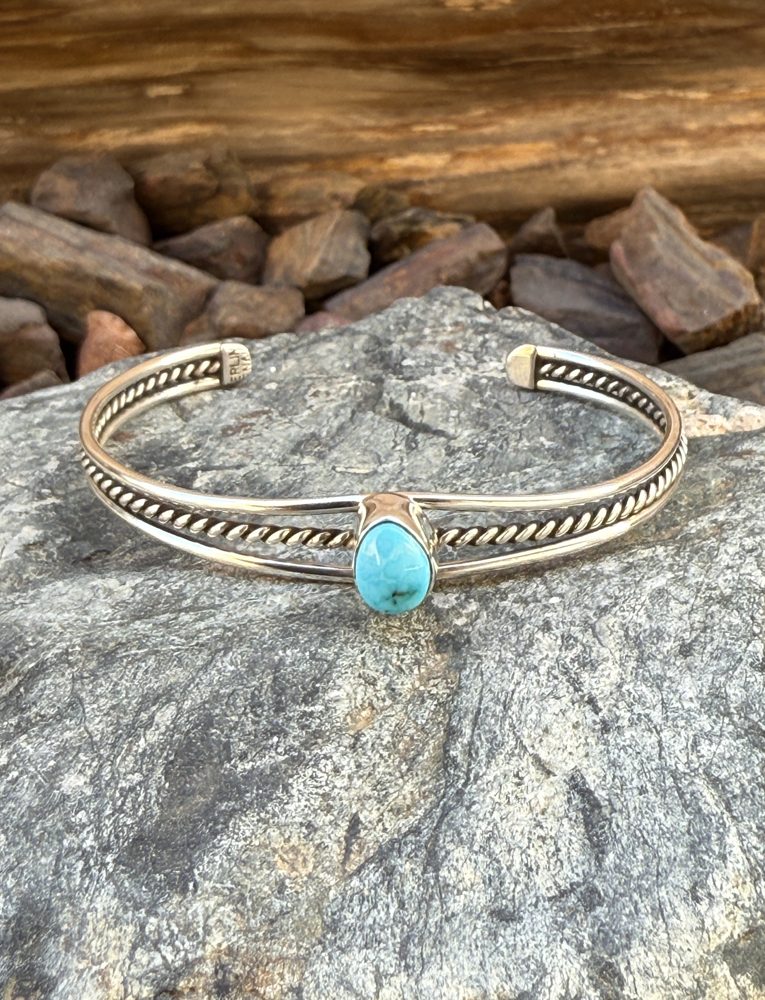 Skinny Stacker Style Handmade Sterling Silver Triple Wire Turquoise Bracelet