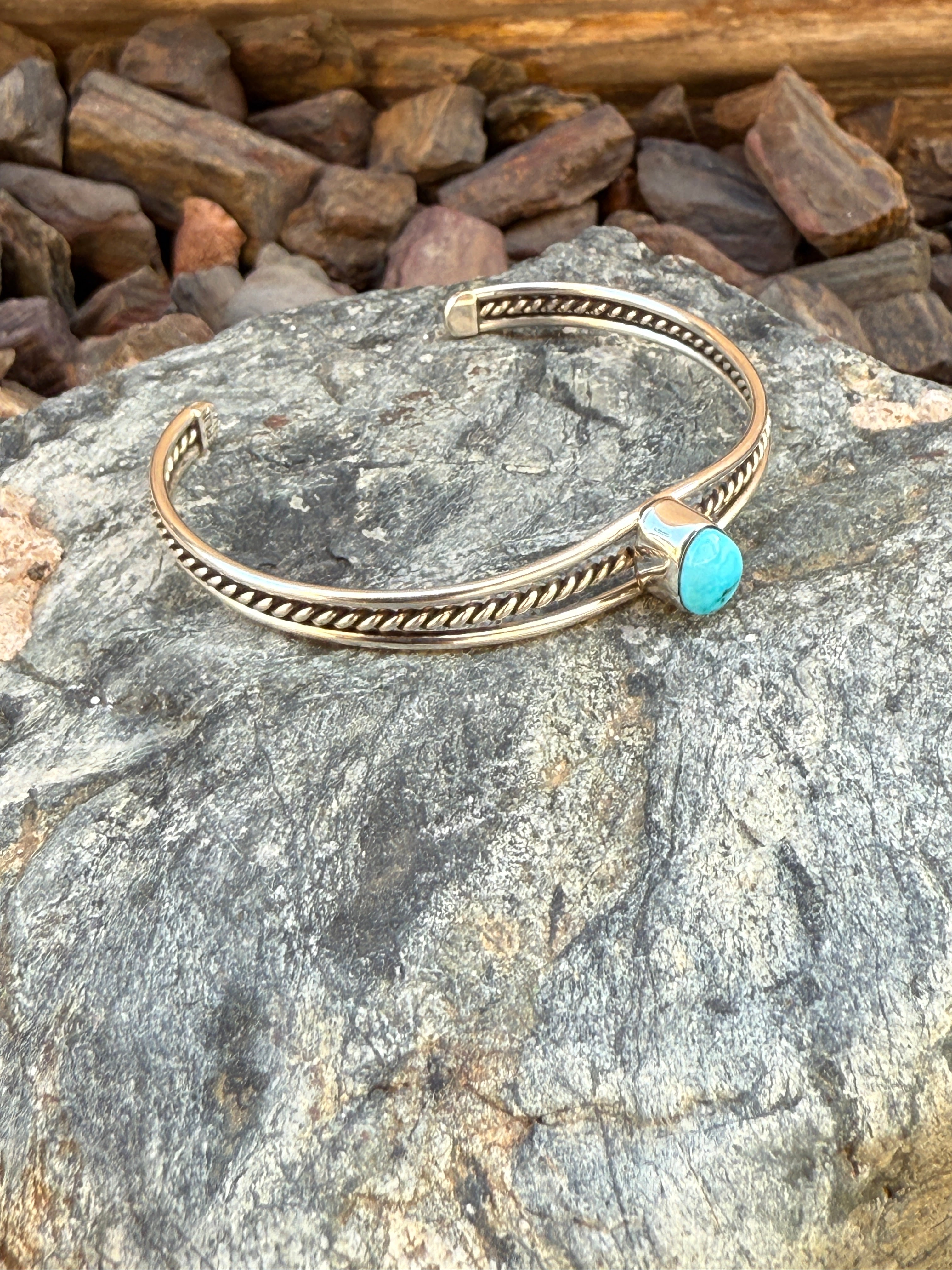 Skinny Stacker Style Handmade Sterling Silver Triple Wire Turquoise Bracelet