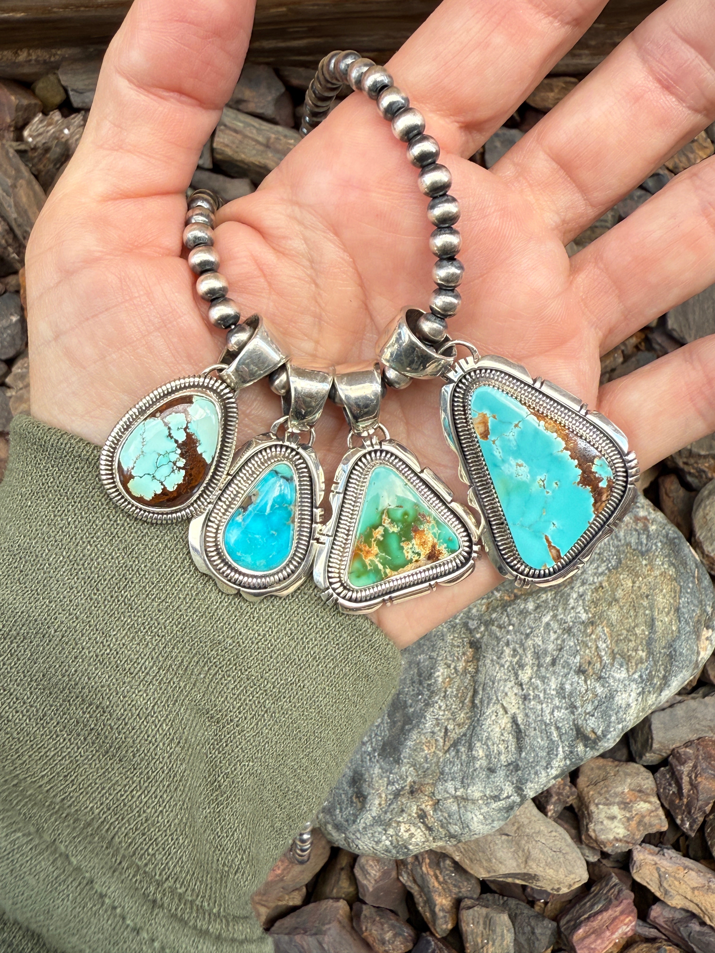 Handmade Sterling Silver Number Eight Turquoise Pendant with Coil Trim