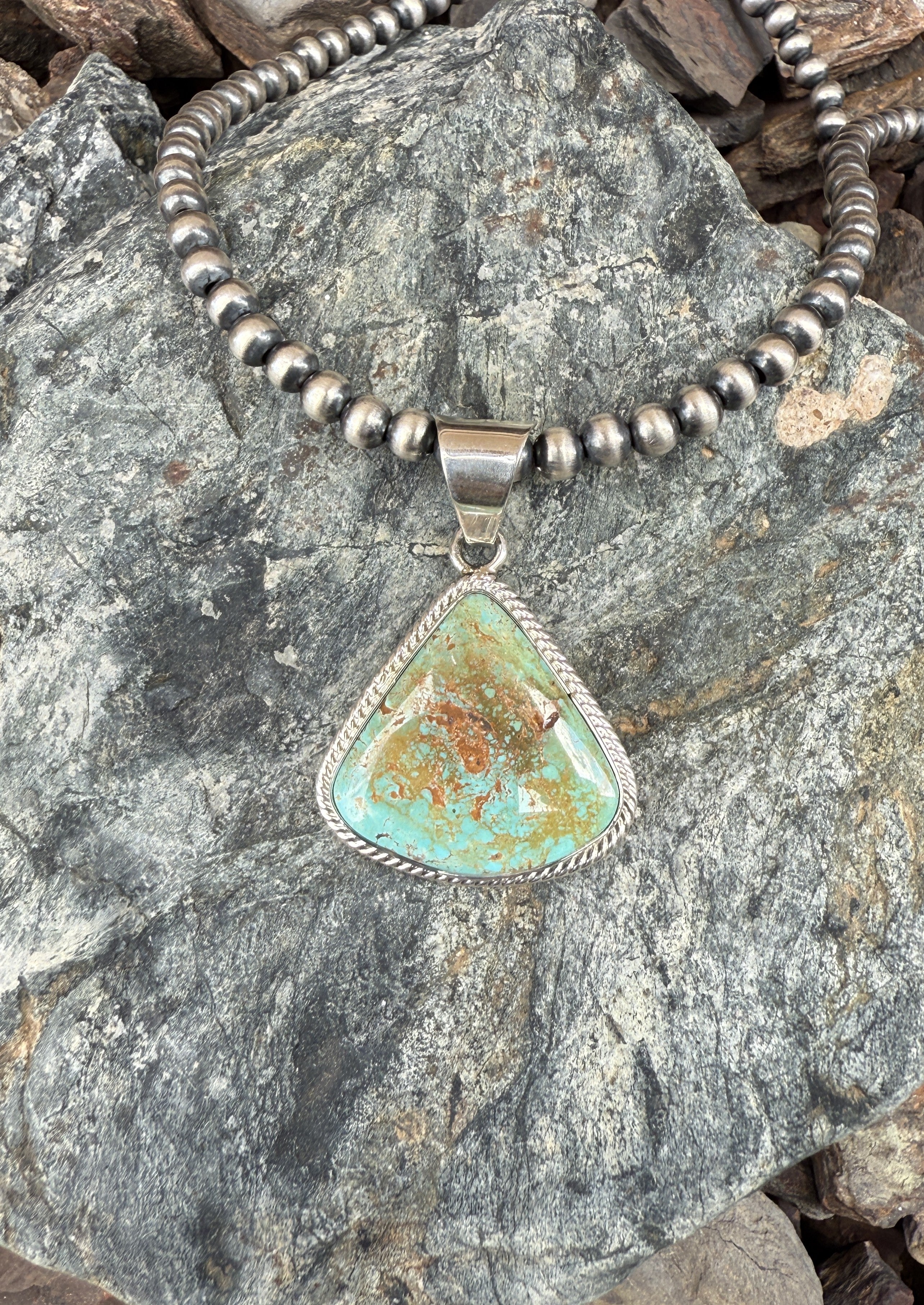 Handmade Sterling Silver Kingman Turquoise Wide Tear Drop Pendant